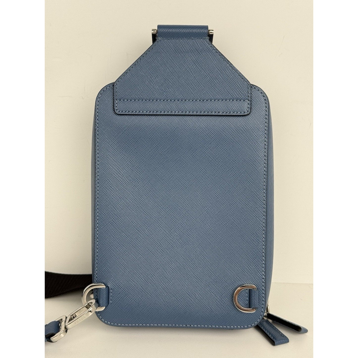 Prada Saffiano Leather Brique Crossbody Messenger Bag Bluette