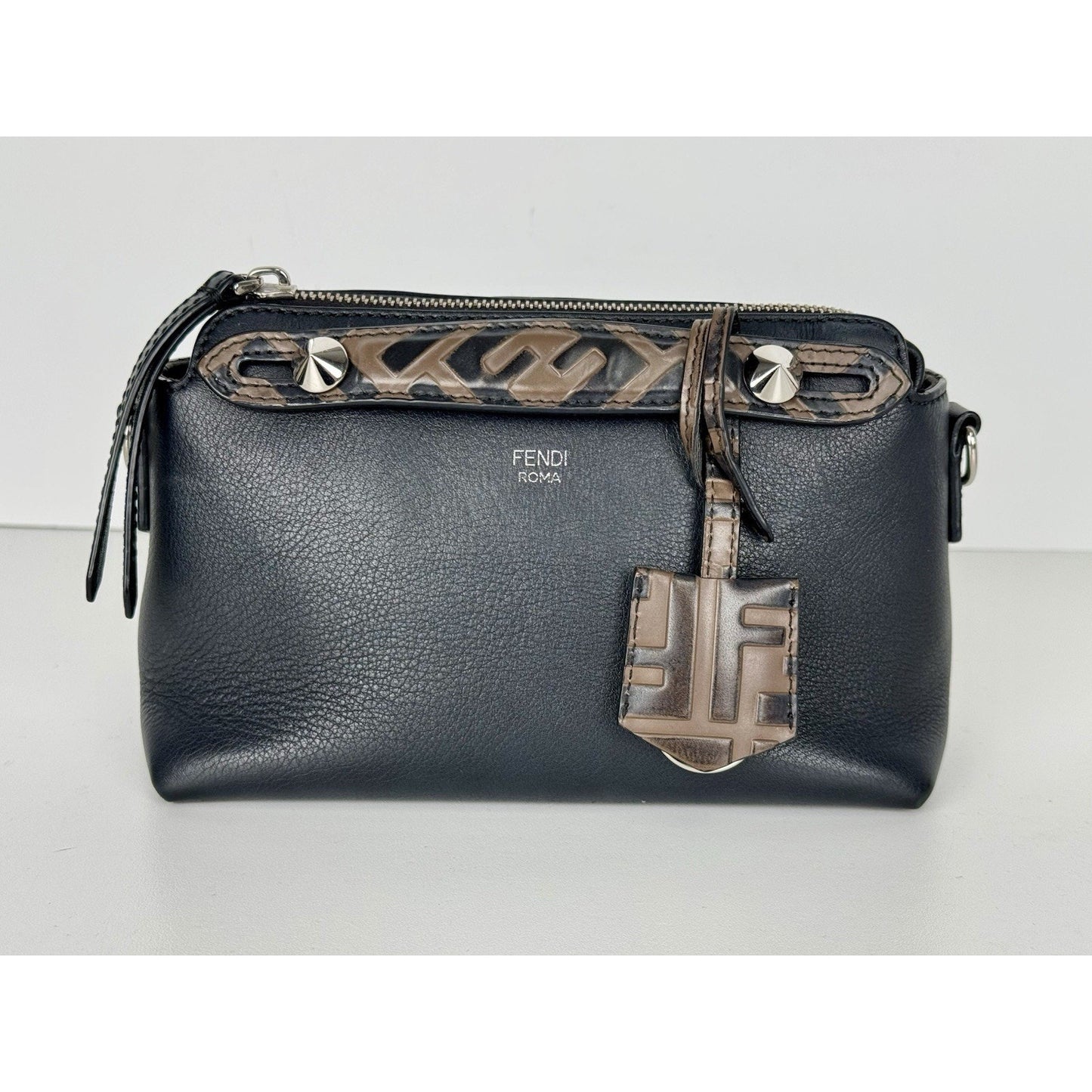 Fendi By The Way Mini Bag Black Leather Brown Trim B-1