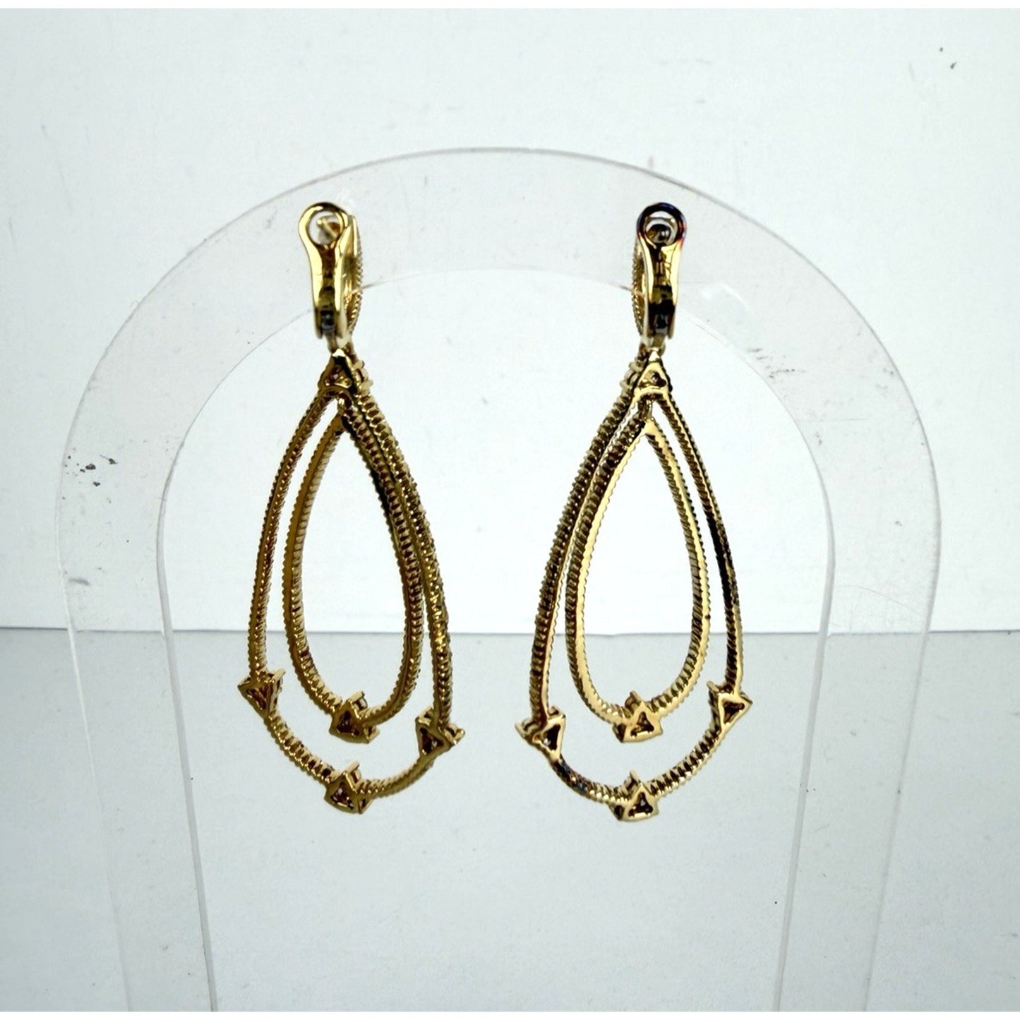 Judith Ripka Double Pear Earrings in 18k Yellow Gold and Diamond