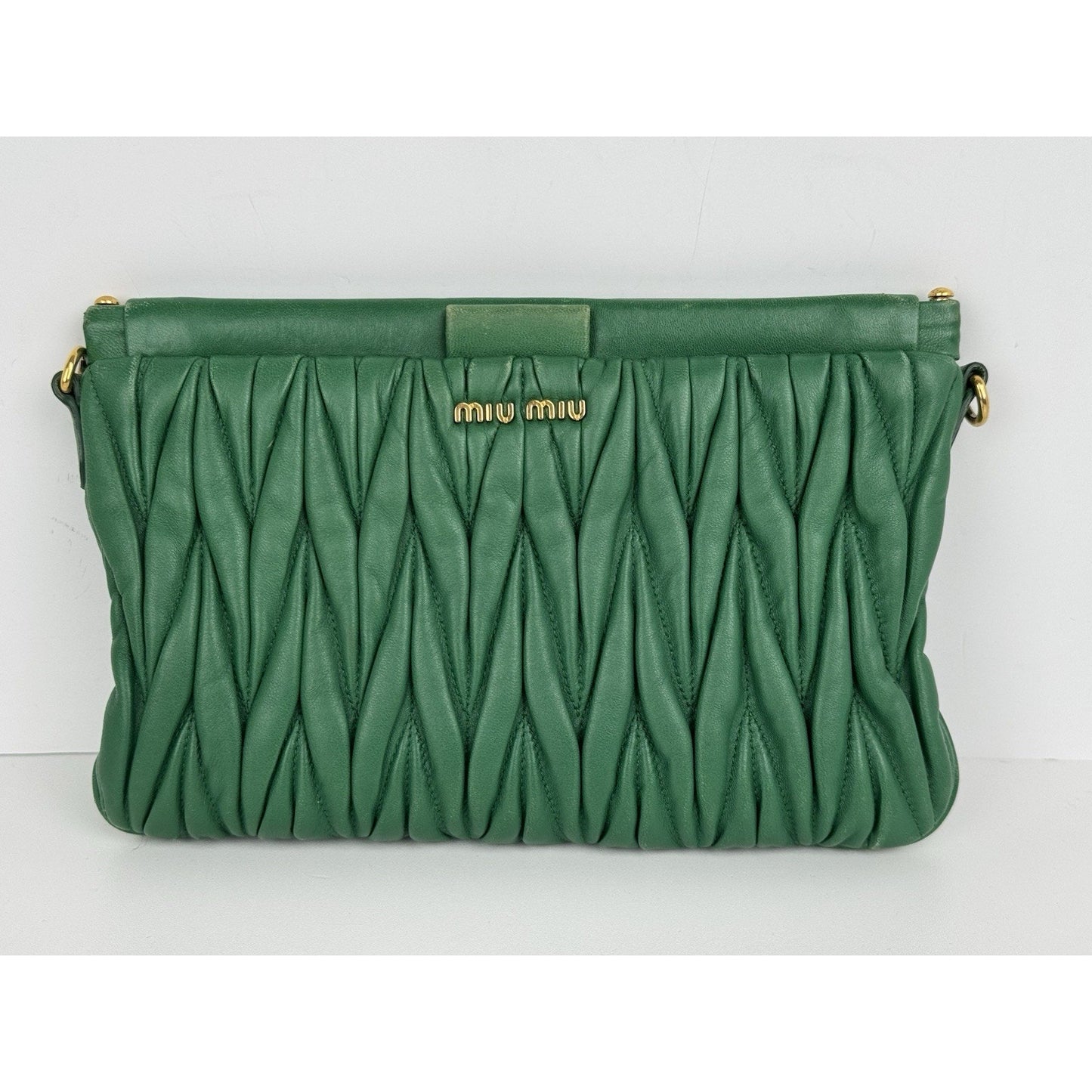 Miu Miu Green Matelasse Leather Clutch Bag Gold Hardware