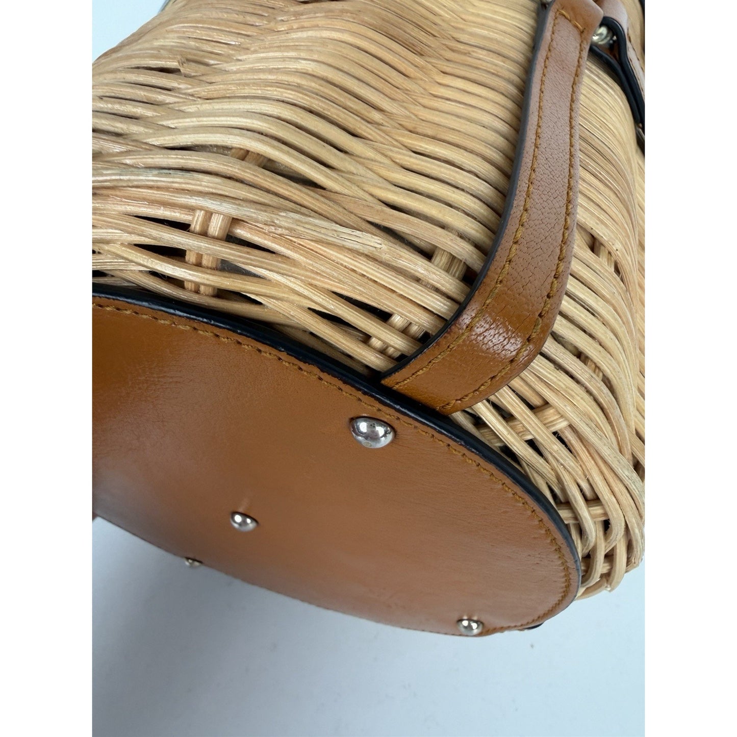 Gucci Cestino Bucket Top Handle Bag Small in Brown Wicker S-20