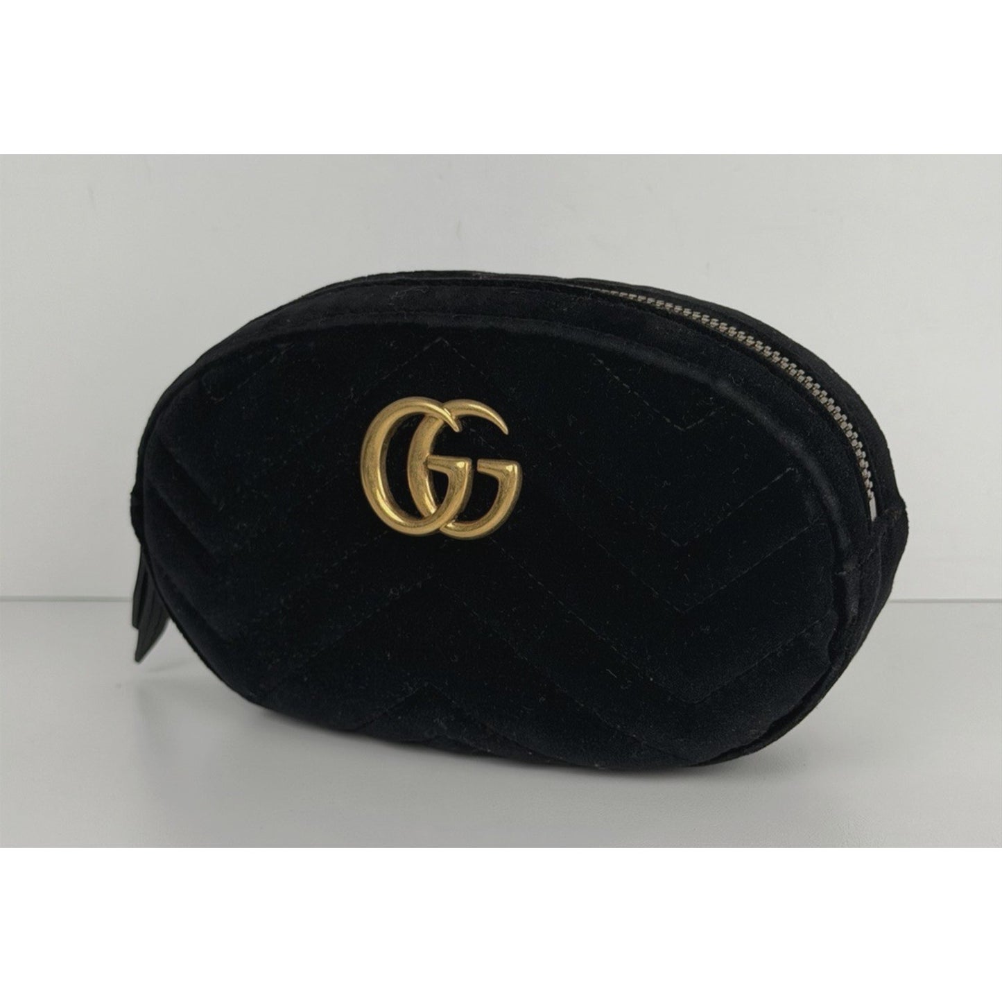 Gucci GG Marmont Belt Bag Plush Black Matelasse Velvet & Gold-Tone Hardware S16