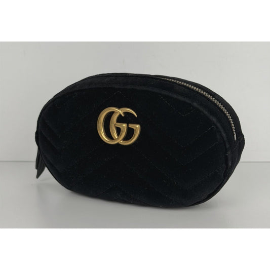 Gucci GG Marmont Belt Bag Plush Black Matelasse Velvet & Gold-Tone Hardware S16