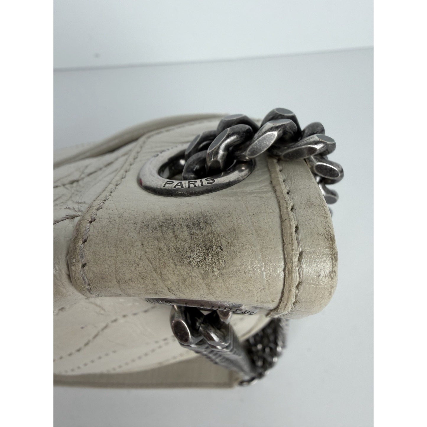 Saint Laurent Niki Medium Chain Satchel Crinkled Calfskin Matelassé Crema C-4