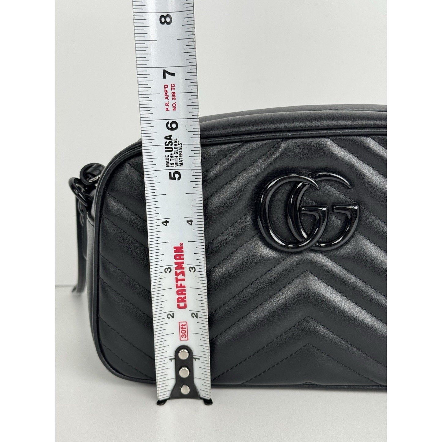 Gucci Matelassé Monochrome Small GG Marmont Chain Shoulder Bag Black B-9
