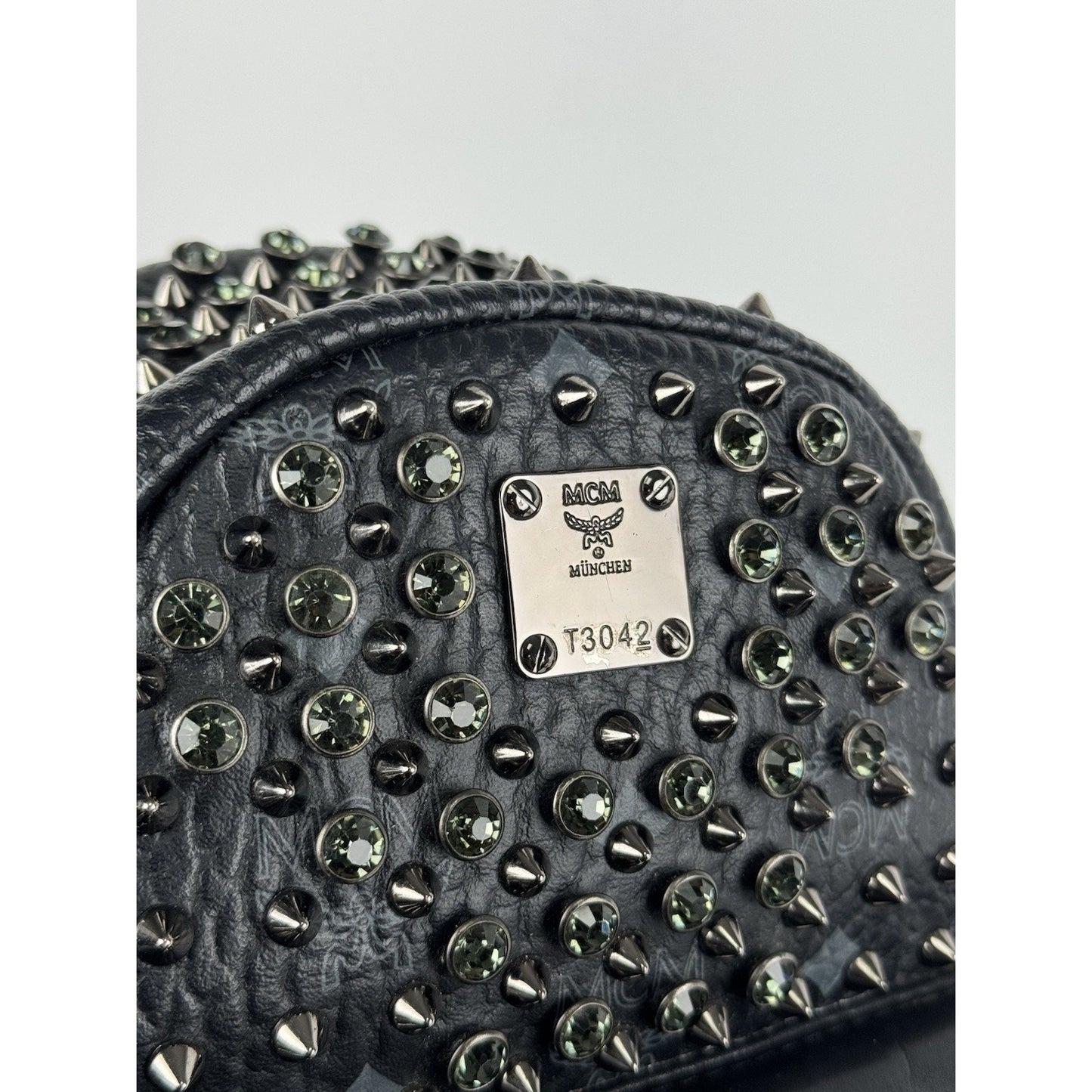 MCM Pearl Stud Stark Backpack in Black Grained Leather B-1