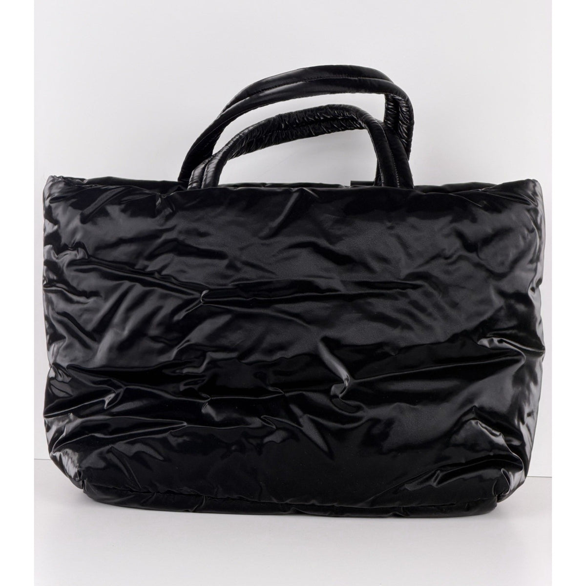 Saint Laurent Padded Tote Bag in Black Shiny Puffy Nylon with Embossed Logo C-6