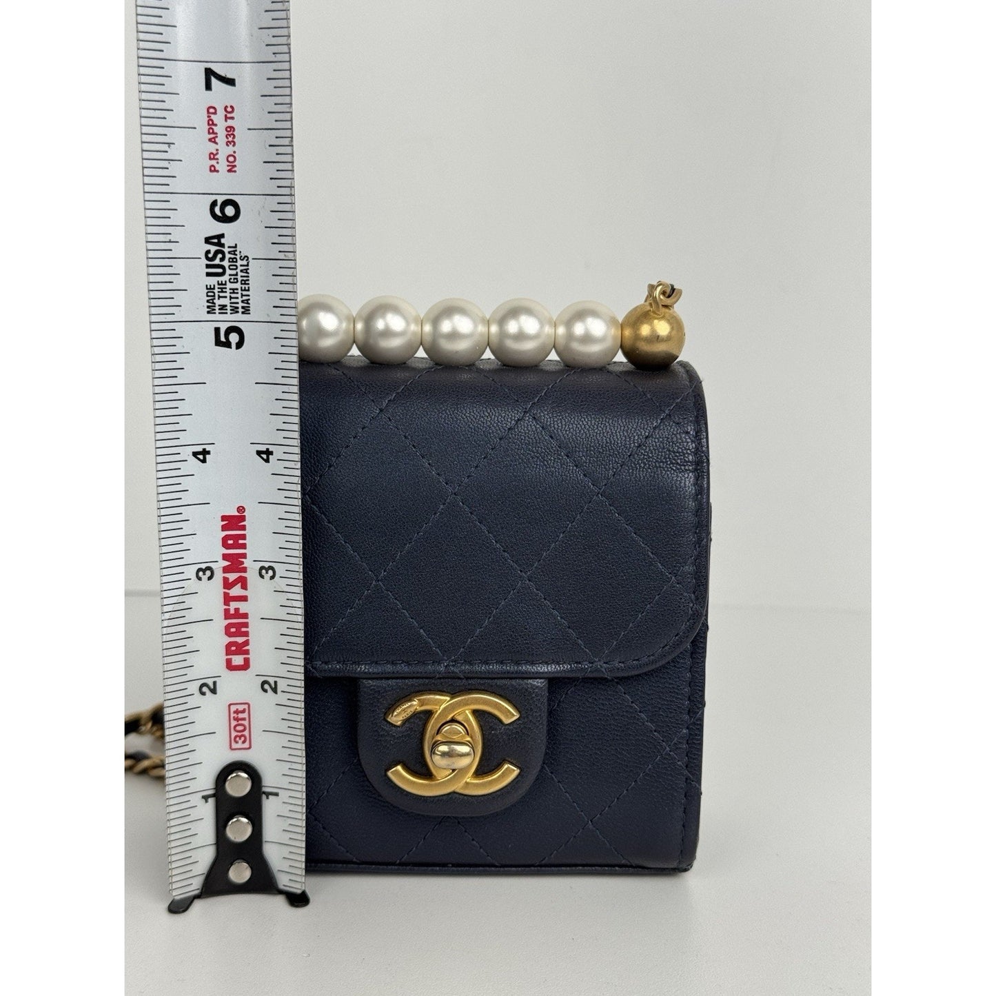 Chanel Mini Flap Navy Blue Metallic Lambskin with Pearl Hardware (2019) D-6