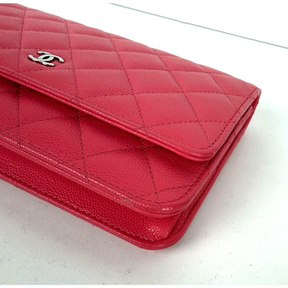 Chanel Classic Wallet on Chain (WOC) Bag in Pink Quilted Caviar Leather 2022 D-5