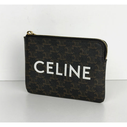 CELINE Triomphe Logo Coin and Card Pouch in Black Coated Canvas K1