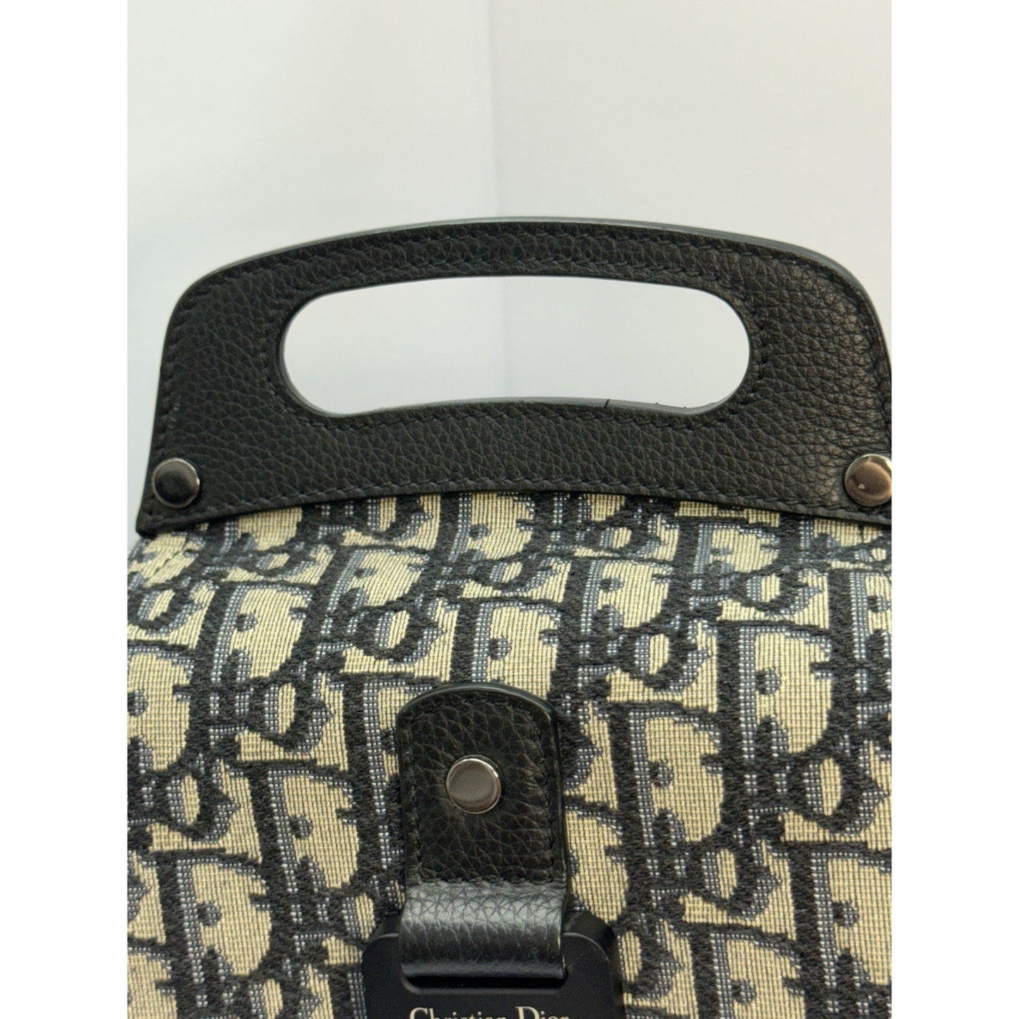 CHRISTIAN DIOR Oblique Jacquard Mini Saddle Backpack in Navy Blue