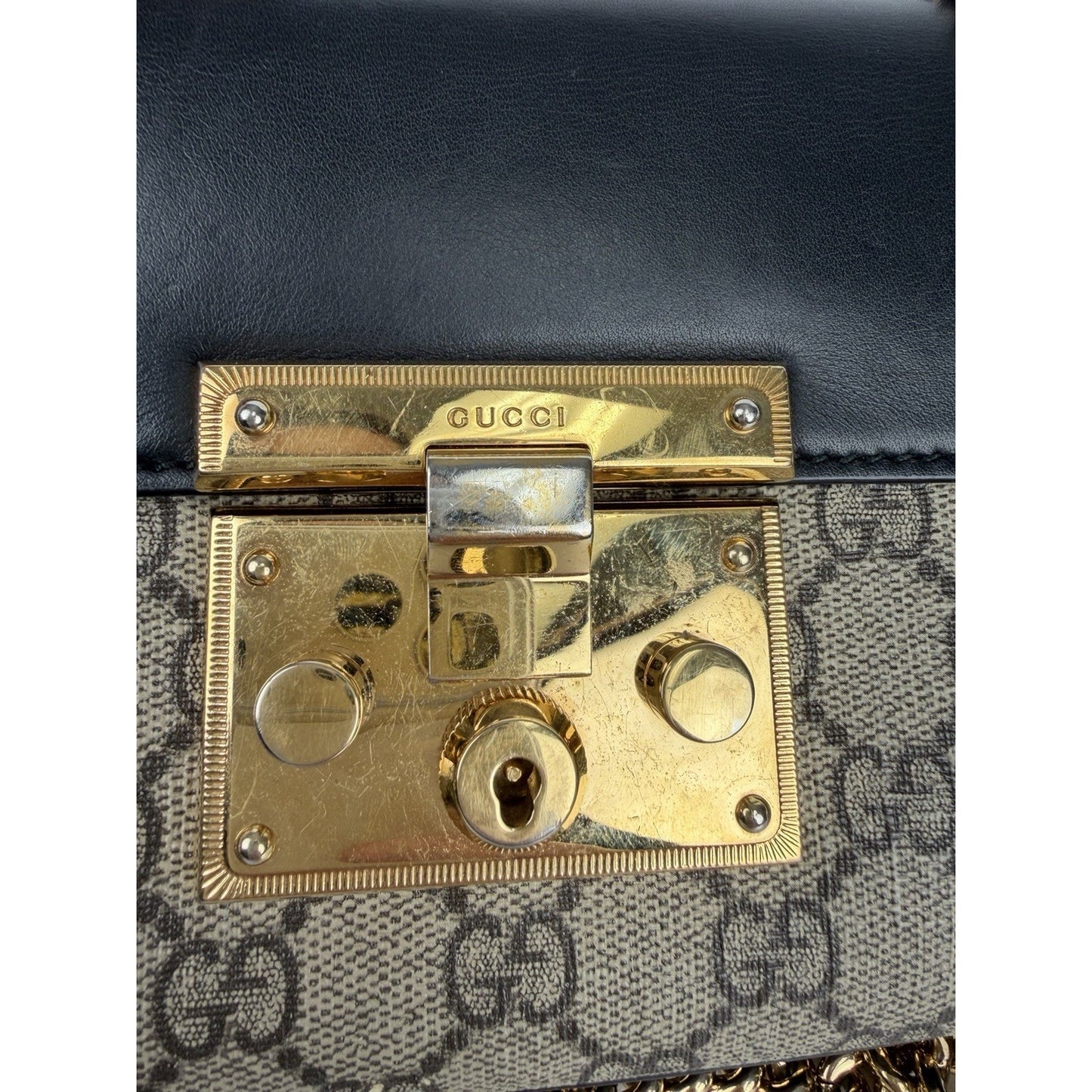 Gucci Padlock Small Shoulder Bag GG Supreme Beige/Black Canvas and Leather S07