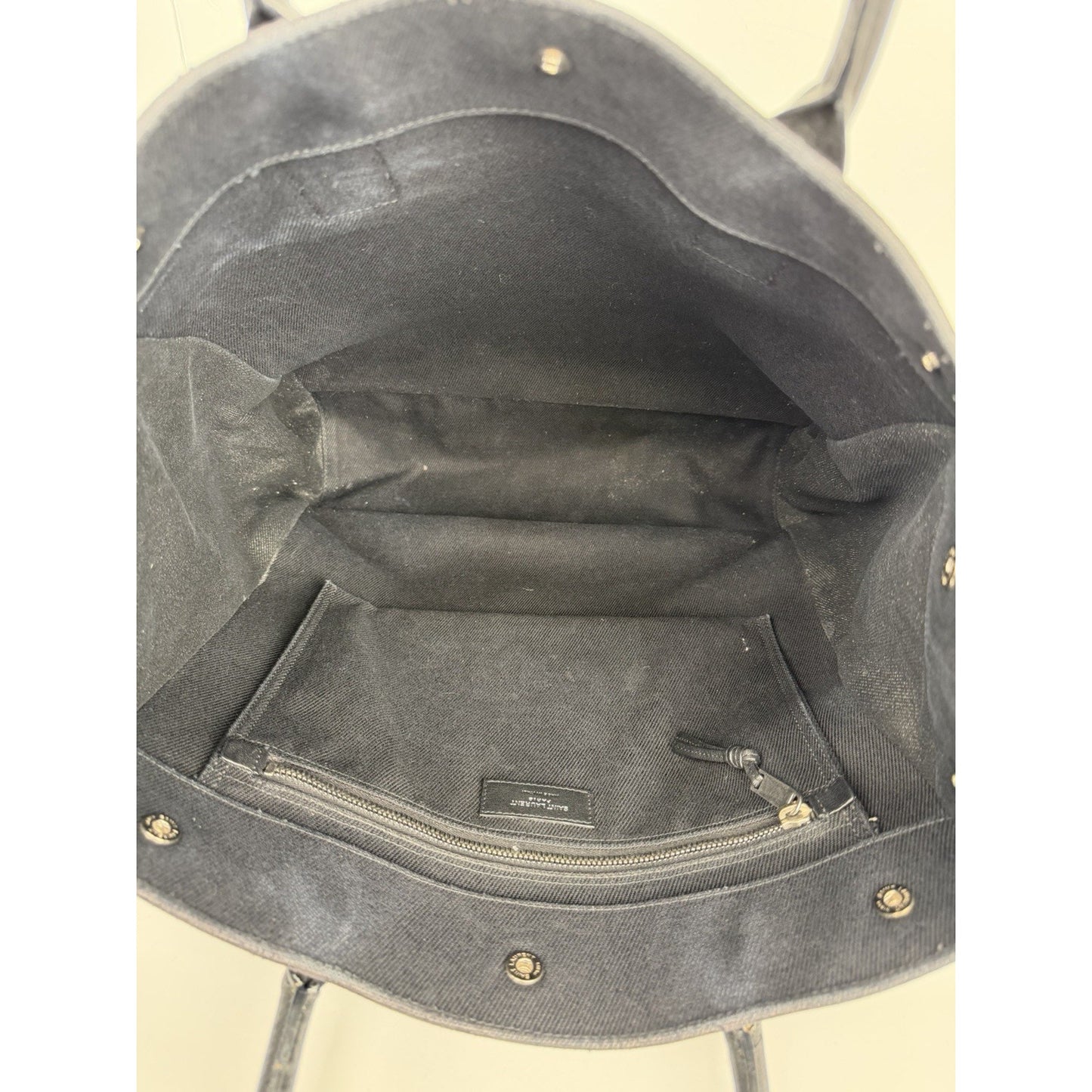 Saint Laurent Rive Gauche Tote Bag Small in Black Canvas and Calfskin S11