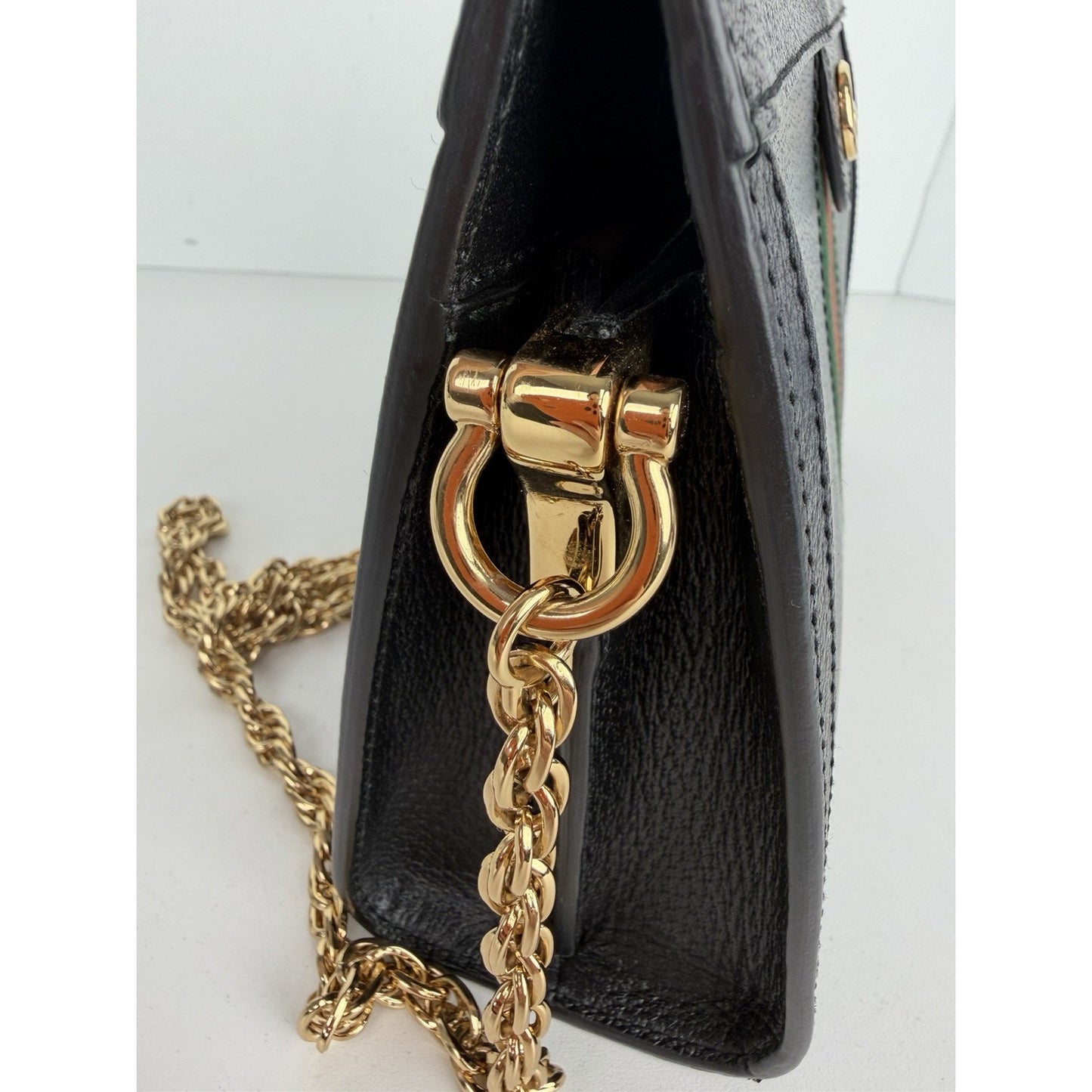 Gucci Ophidia Chain Shoulder Bag Small Black Calfskin Leather with Web Accent E6