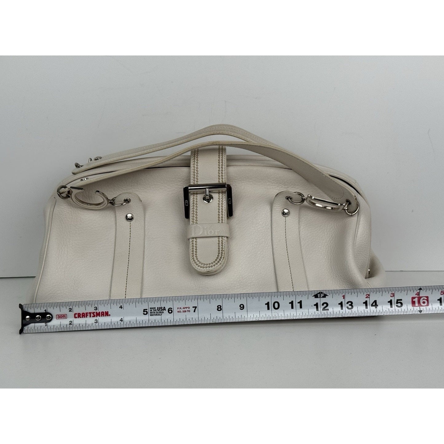 CHRISTIAN DIOR Leather Charm Satchel White