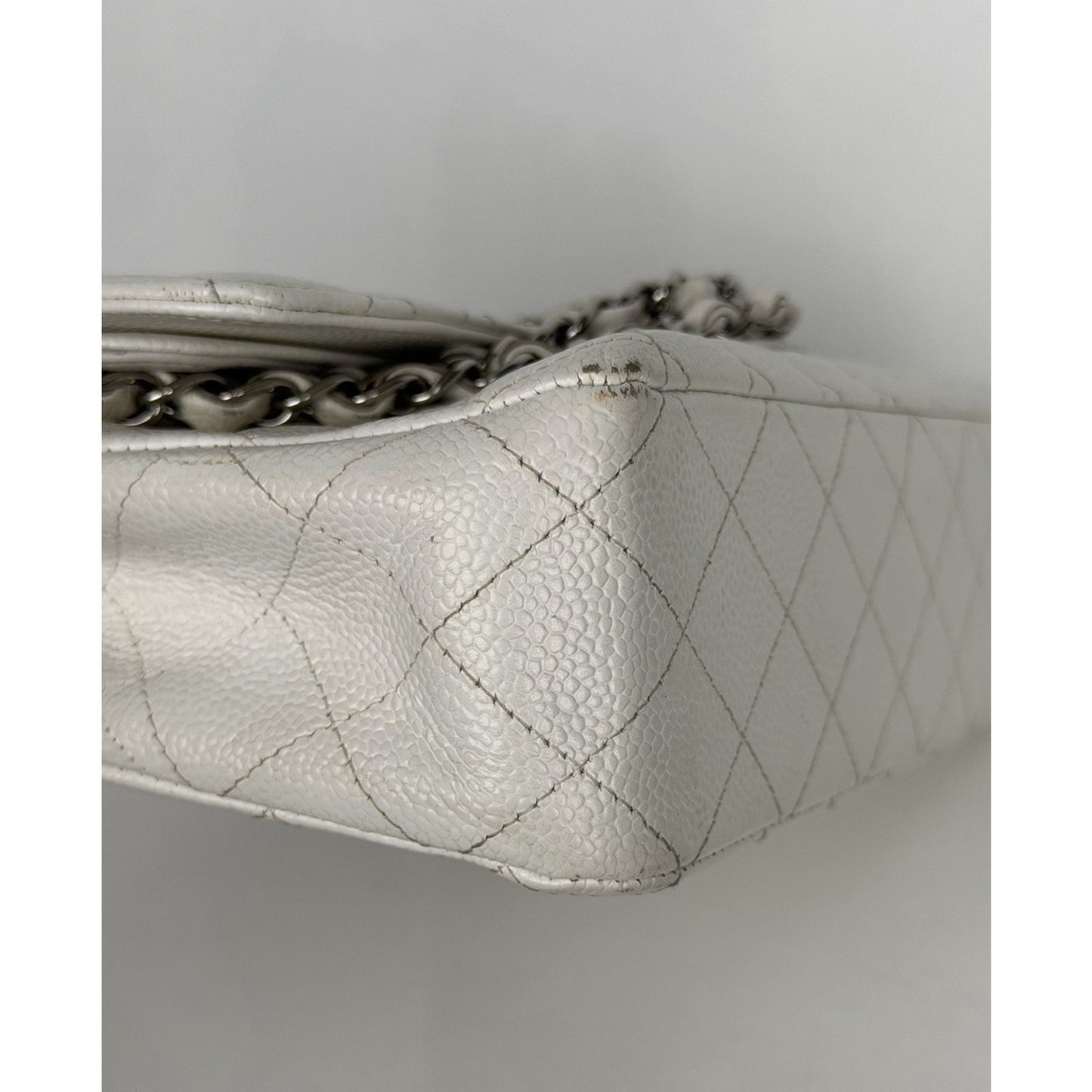 Chanel Classic Medium Double Flap Shoulder Bag in White Caviar Leather 2005-2006 B1