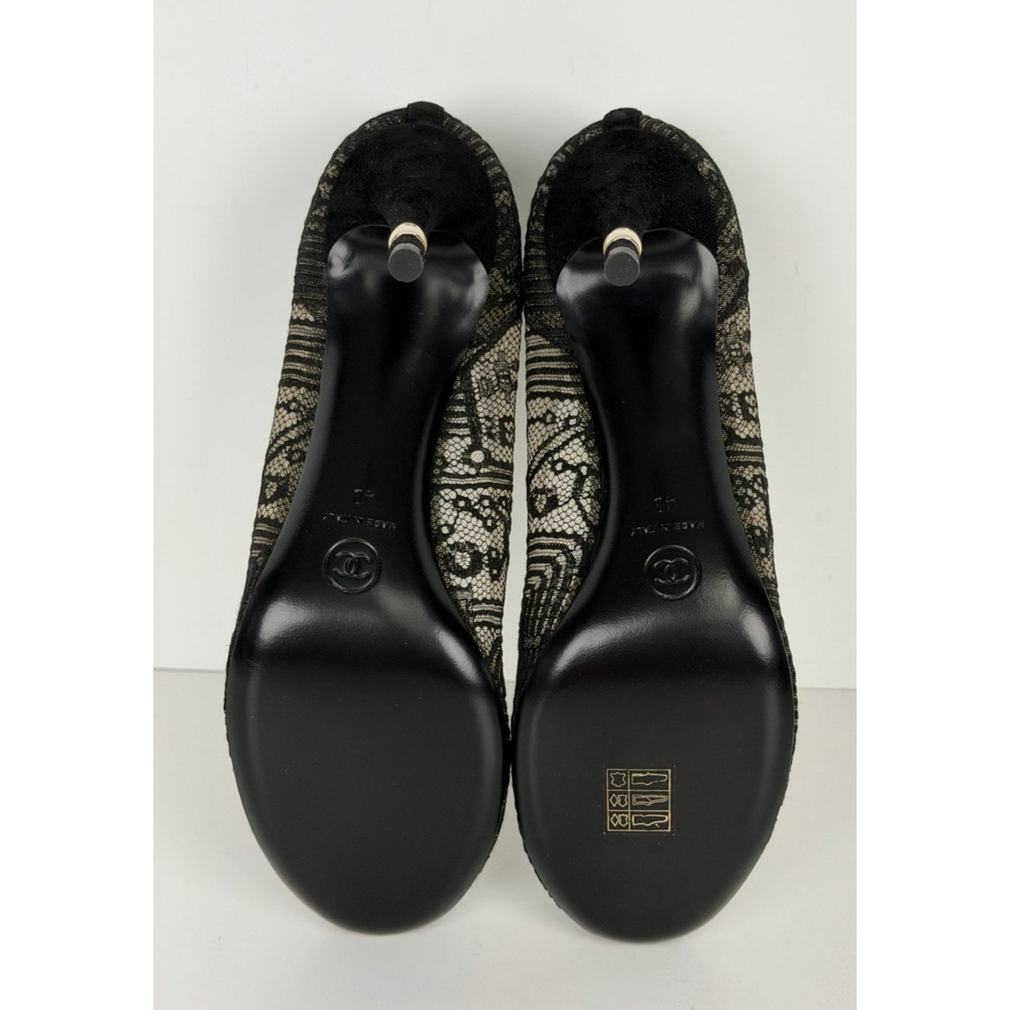 Chanel Black Lace and Mesh Pumps with Suede Heels Size 40