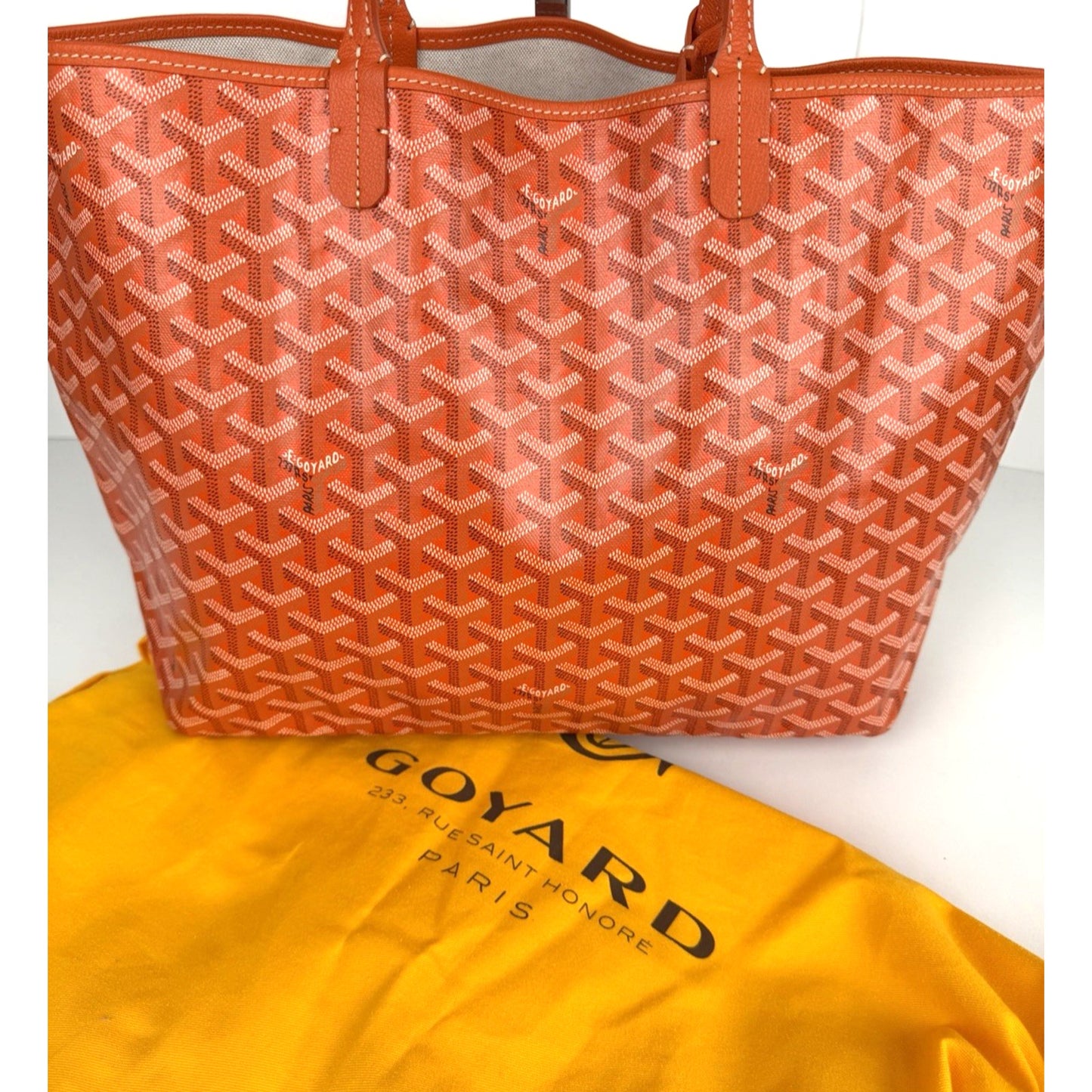 Goyard Saint Louis PM Tote Bag in Orange Goyardine Coated Canvas Leather Trim E5