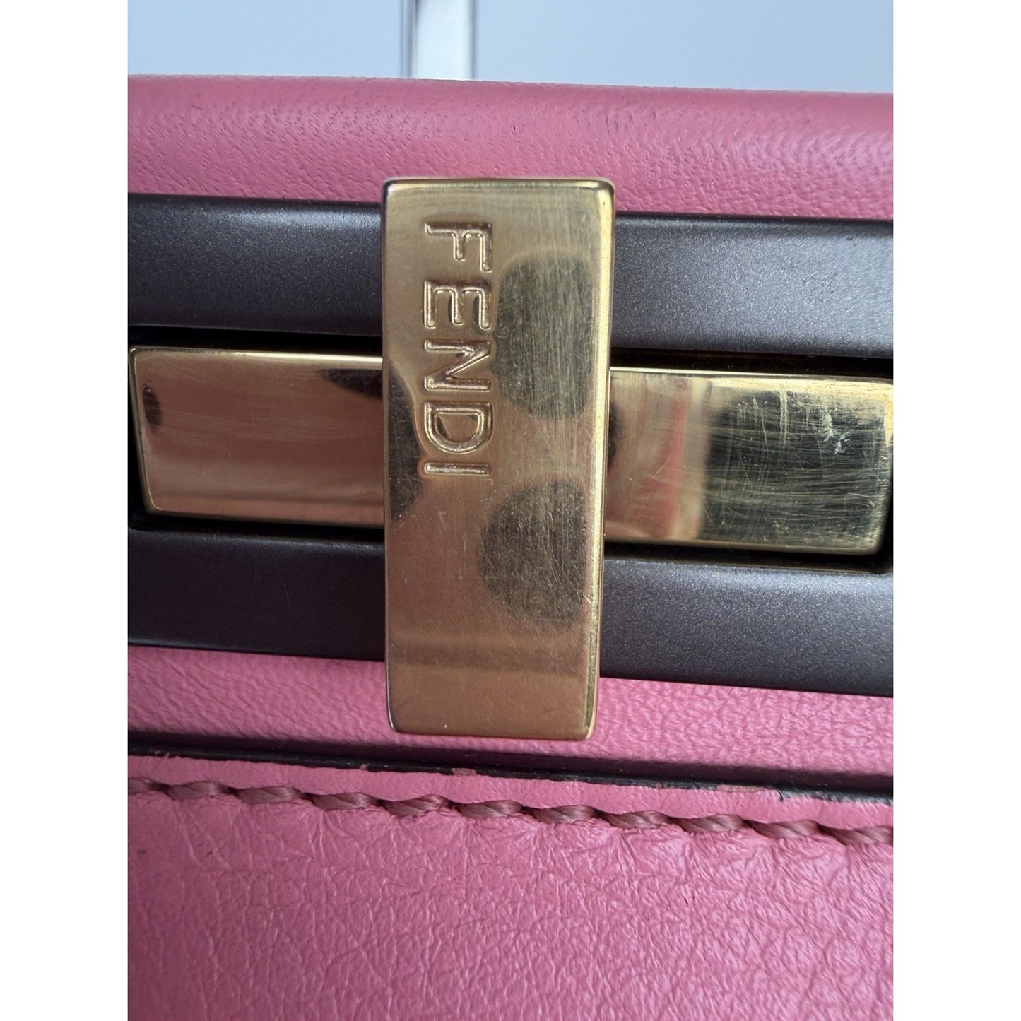 Fendi Peekaboo HandBag Medium Pink Calfskin Leather & Gold-Tone Twist Lock C3