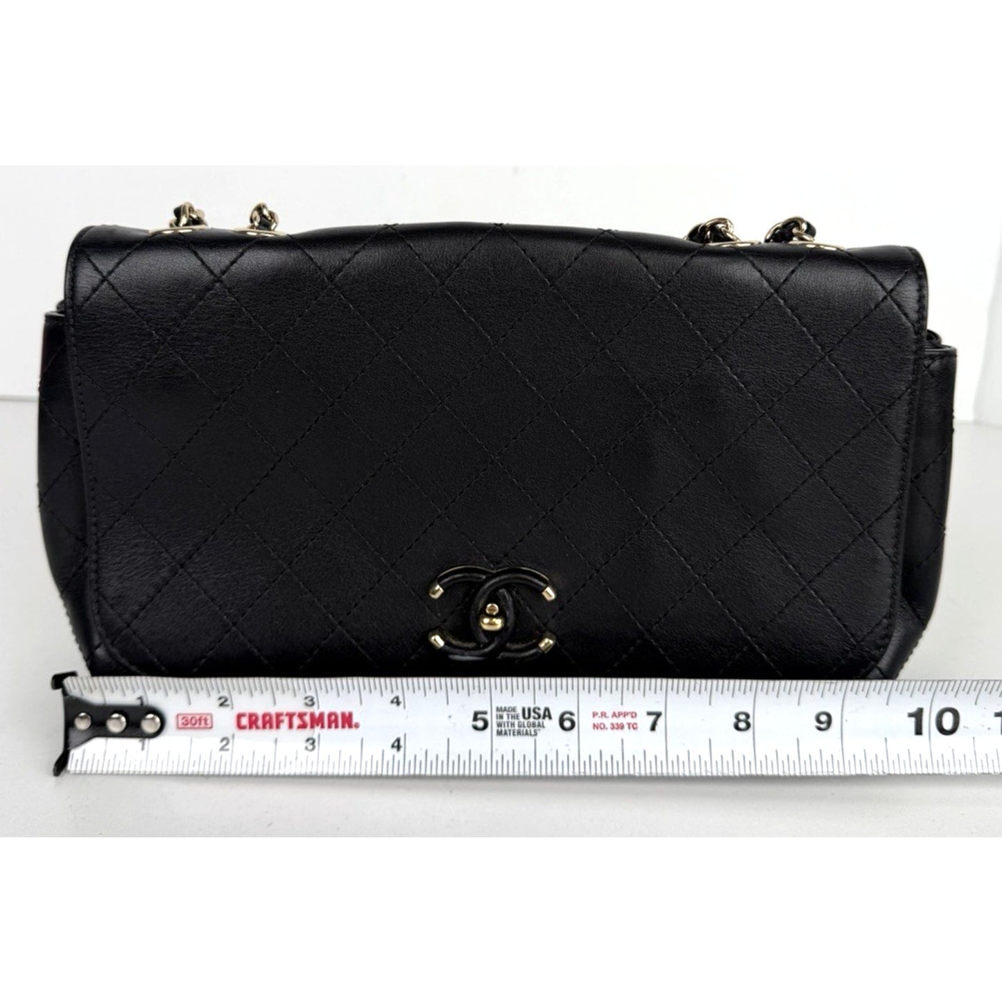 Chanel Stitched CC Case Flap Shoulder Bag in Black Calfskin D-6