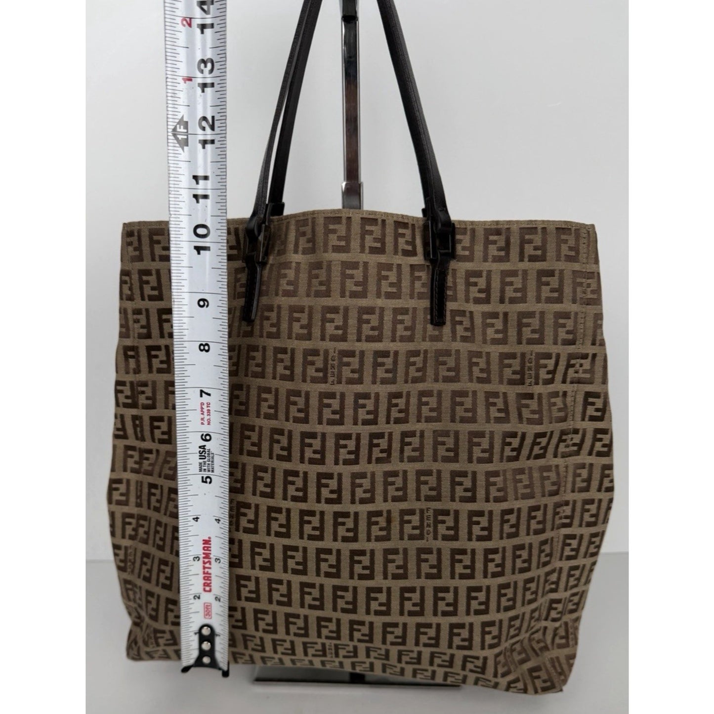 Fendi Zucchino Tote Bag in FF Monogram Canvas with Leather Trim S-05