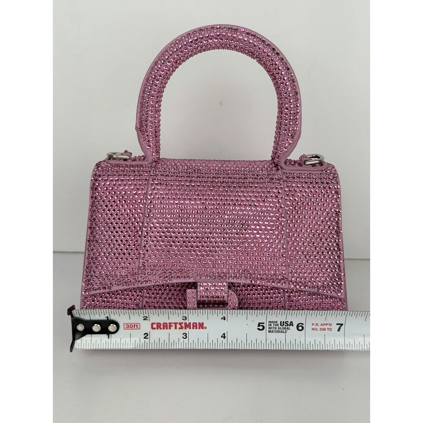 Balenciaga Strass Suede Hourglass Top Handle Bag XS in Pink B1