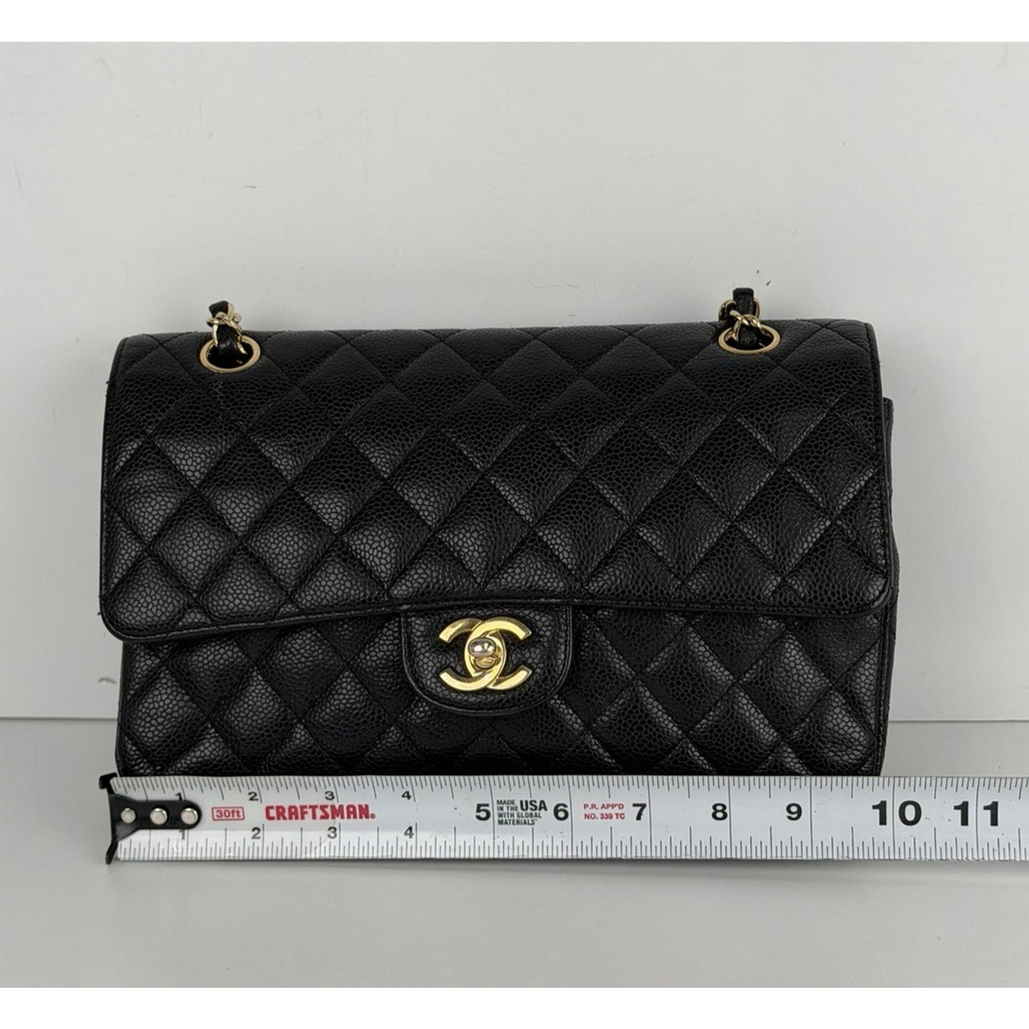 Chanel Classic Bag Black Grained Calfskin Leather & Gold-Tone Hardware D1