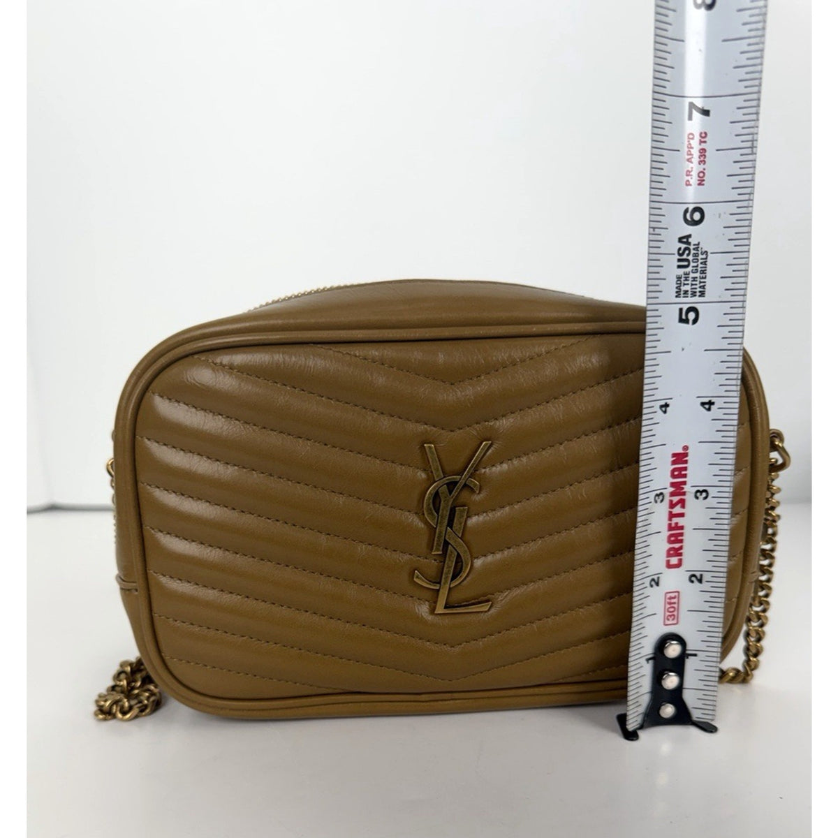 Saint Laurent Chevron Lou Camera Mini Shoulder Bag in Brown Leather S20