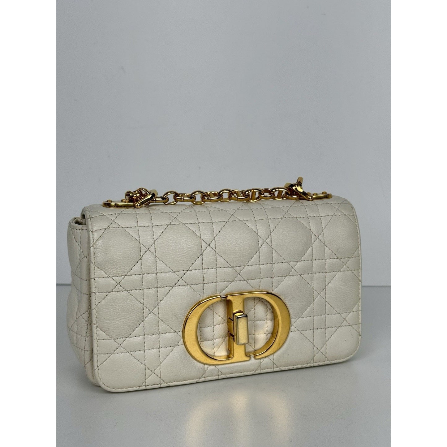 Dior Caro Bag in White Supple Leather with Gold Tone Hardware E-3