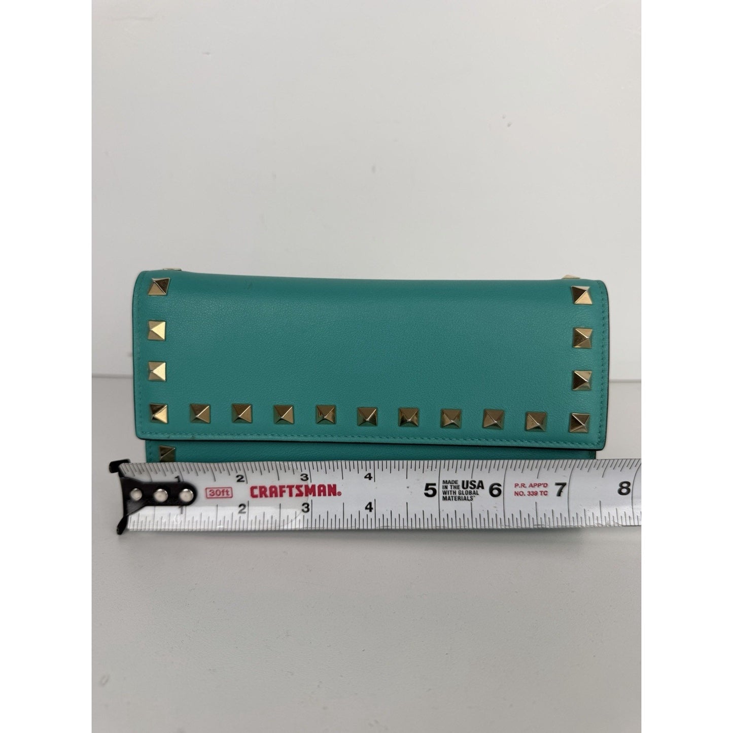 Valentino Garavani Rockstud Wallet in Turquoise Leather with Studded Accents K1