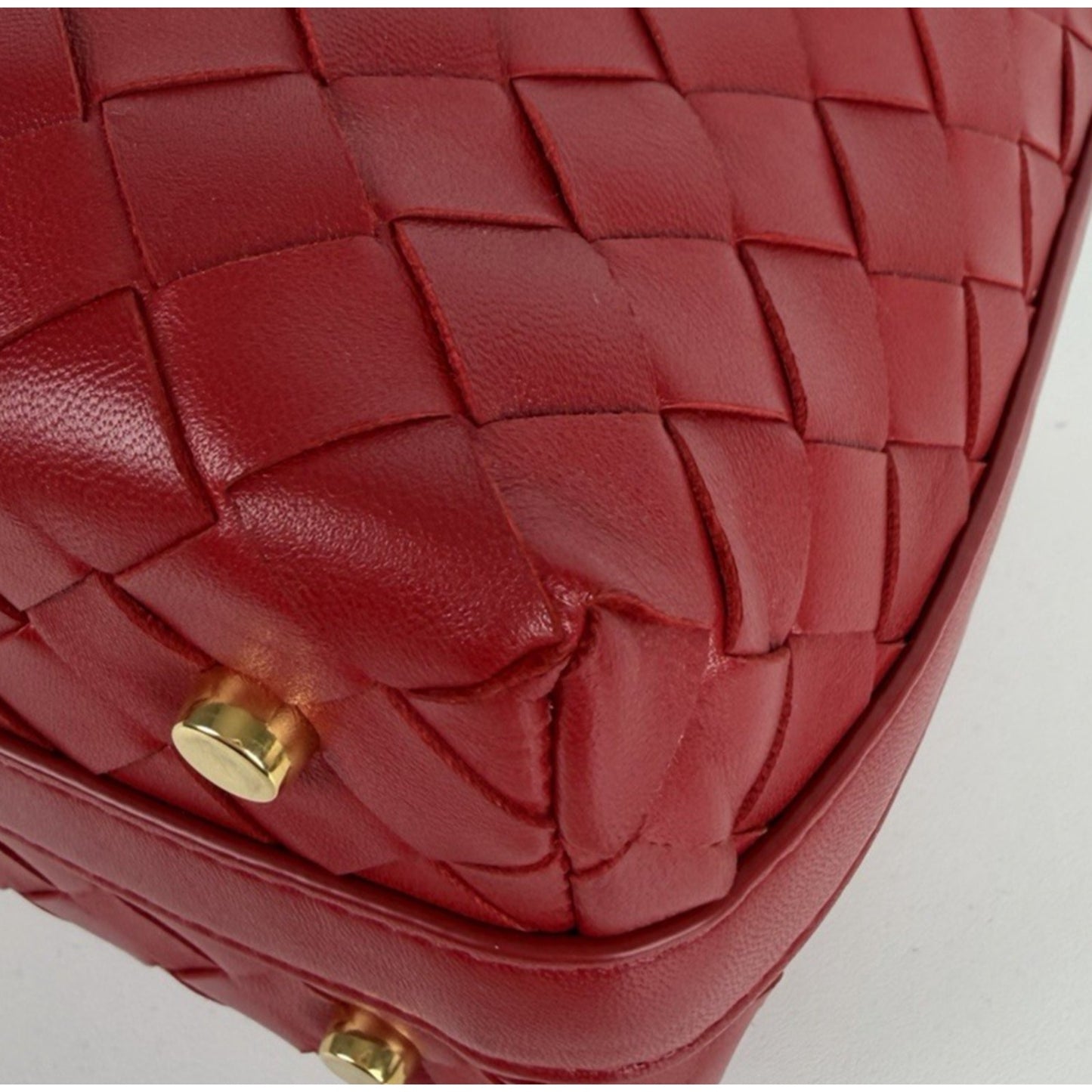 Bottega Veneta Mini Wallace Handbag Red Signature Intrecciato Woven Leather U3