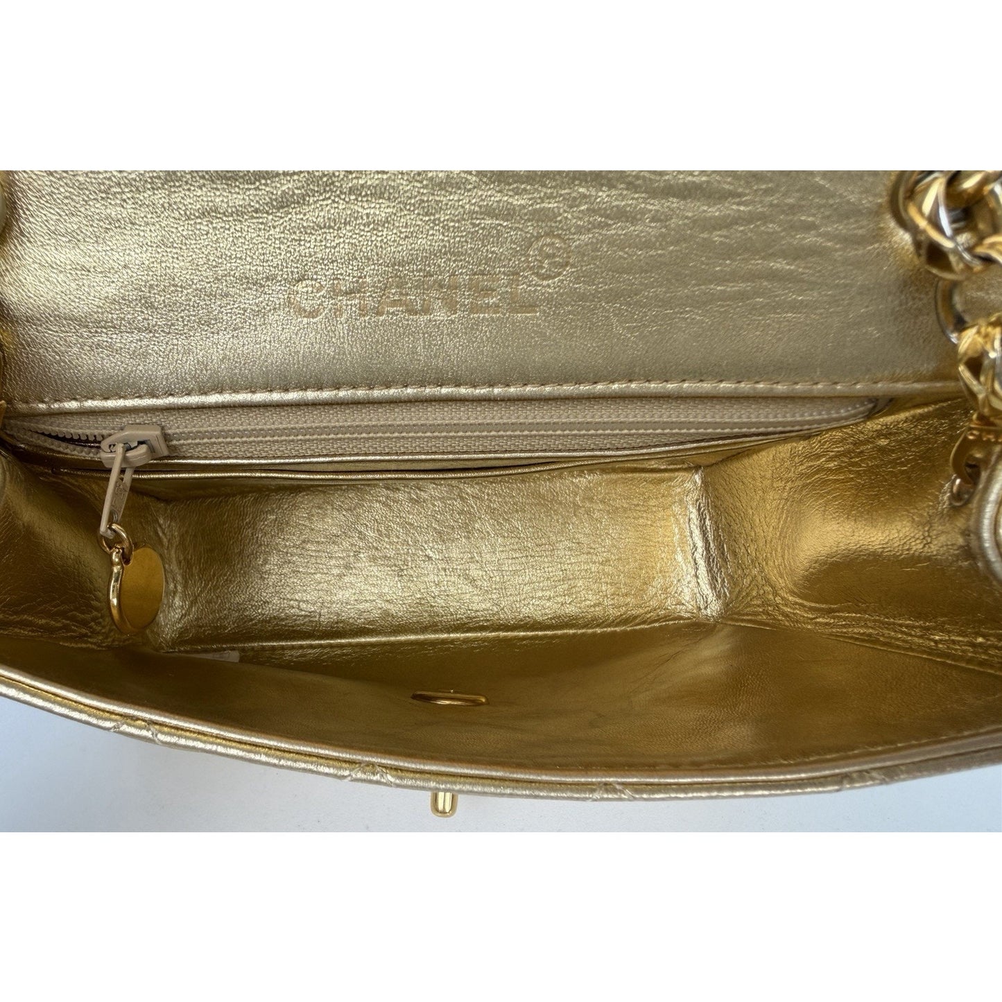 Chanel Vintage Matelasse Turn Lock Chain Shoulder Bag Gold Lambskin 1989-1991