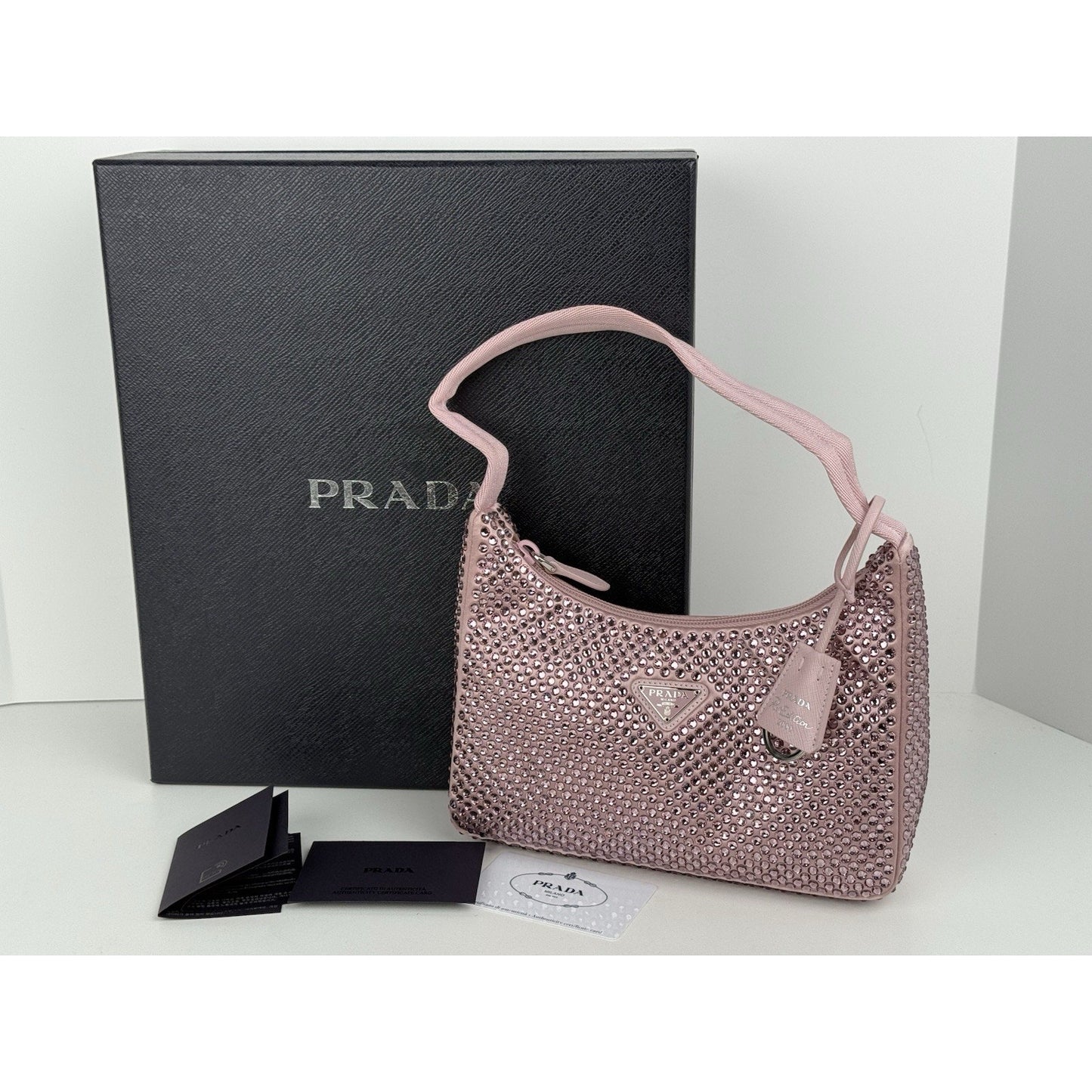 Prada Pink Crystal 2000 Re-Edition Hobo Handbag Satin Finish