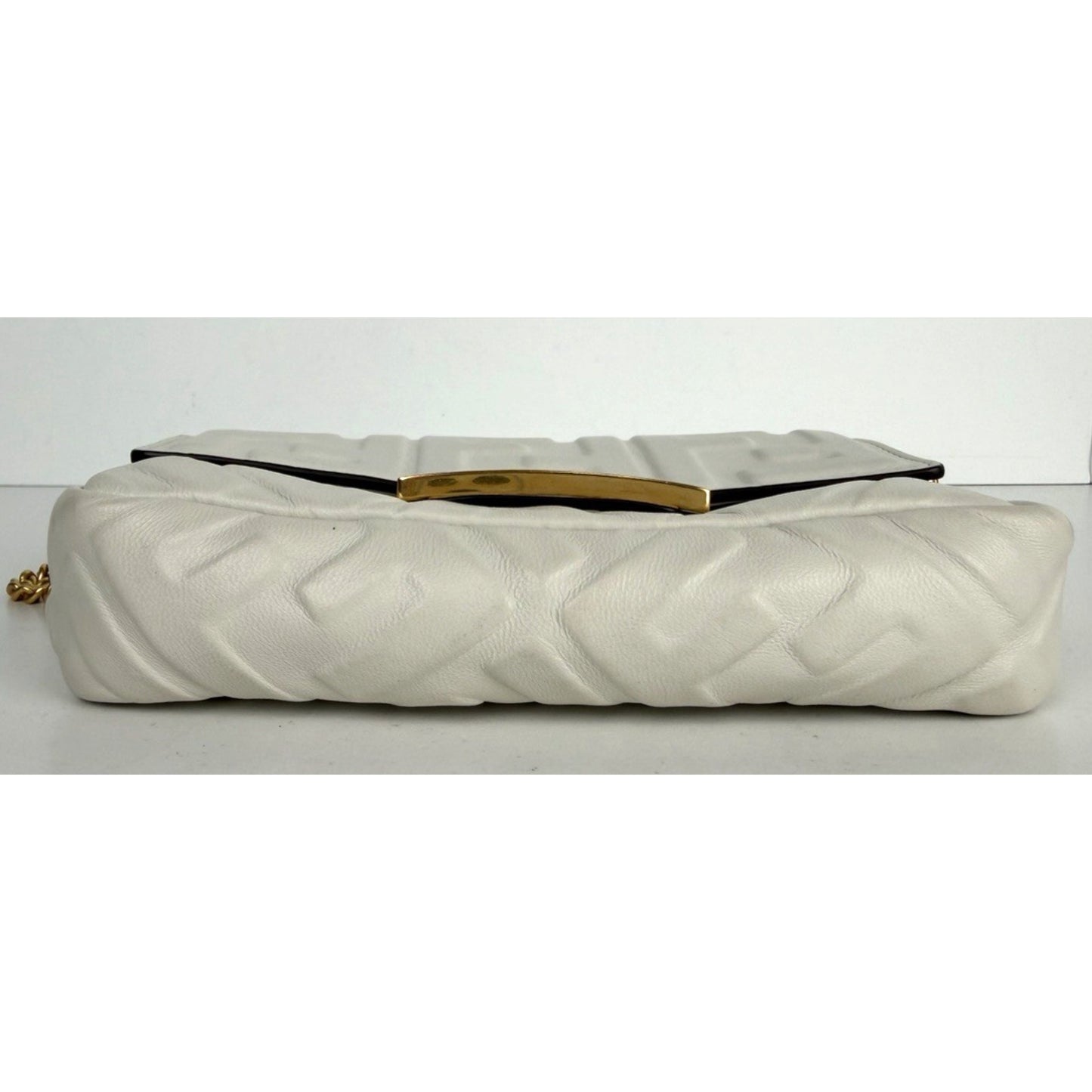 Fendi Baguette Mini Bag in White Calfskin Leather Gold Hardware D-7
