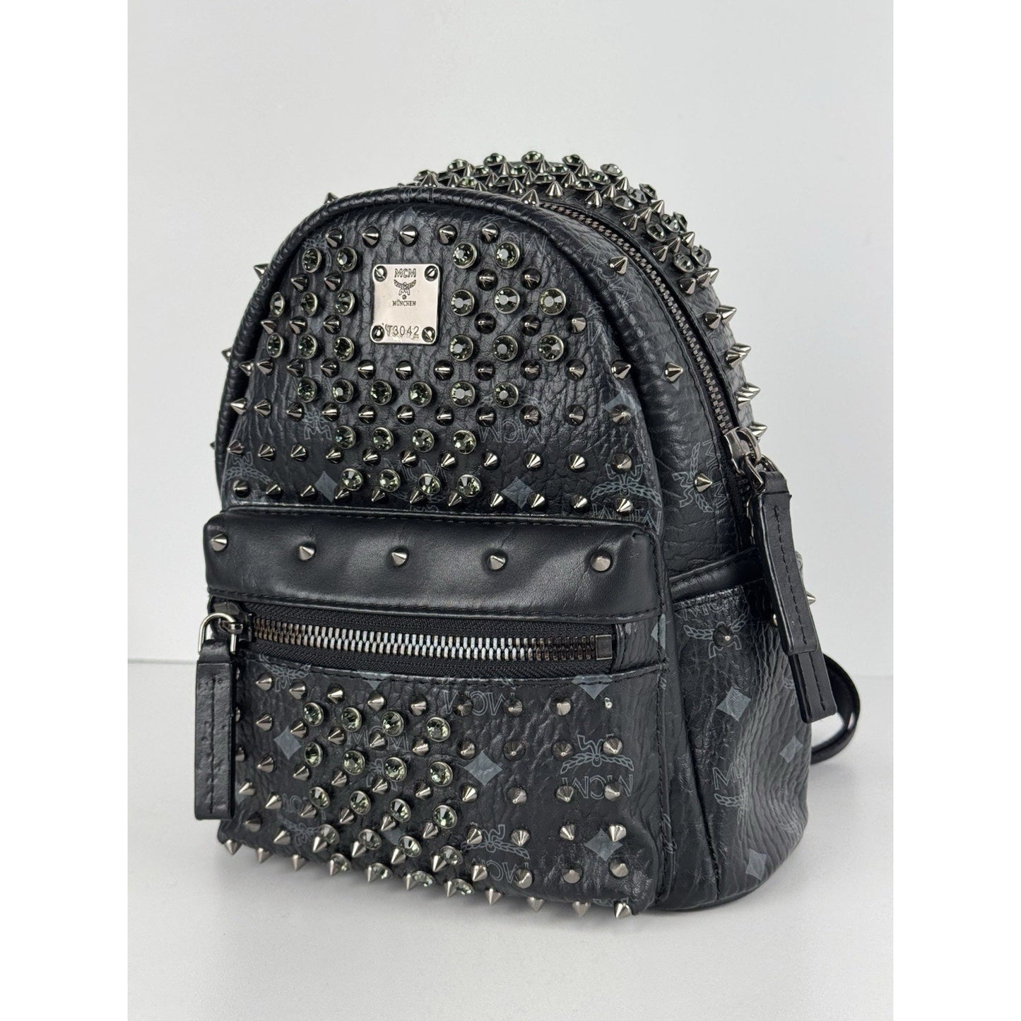 MCM Pearl Stud Stark Backpack in Black Grained Leather B-1