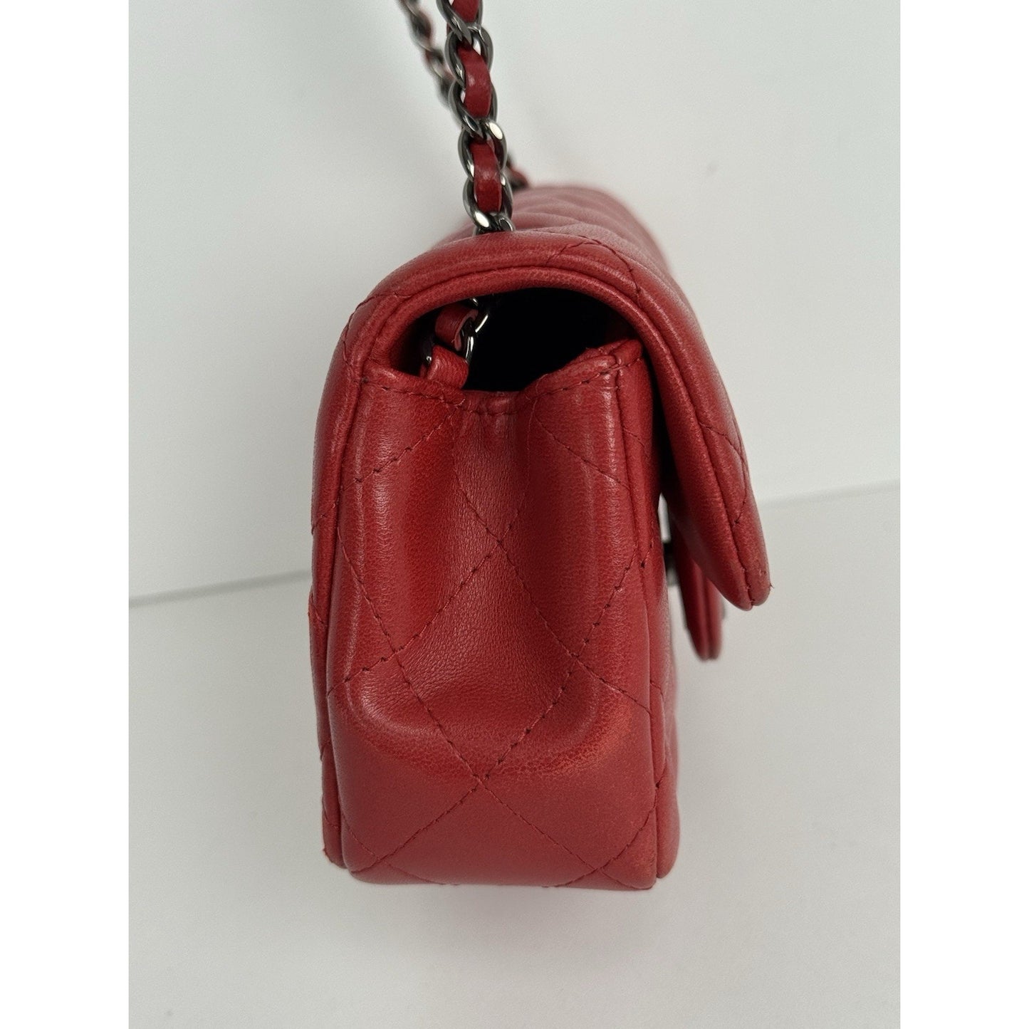 Chanel Classic Timeless Leather Crossbody Bag Red with Silver Hardware