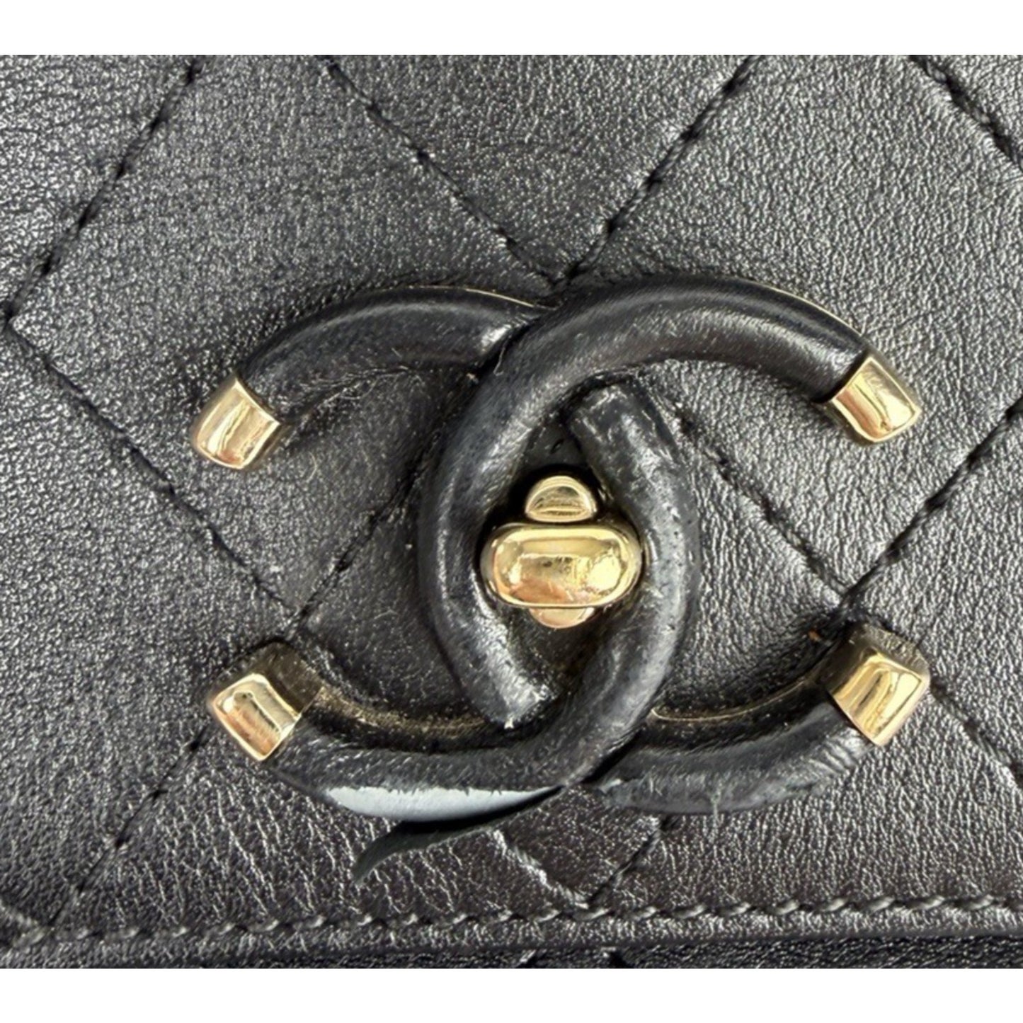 Chanel Stitched CC Case Flap Shoulder Bag in Black Calfskin D-6