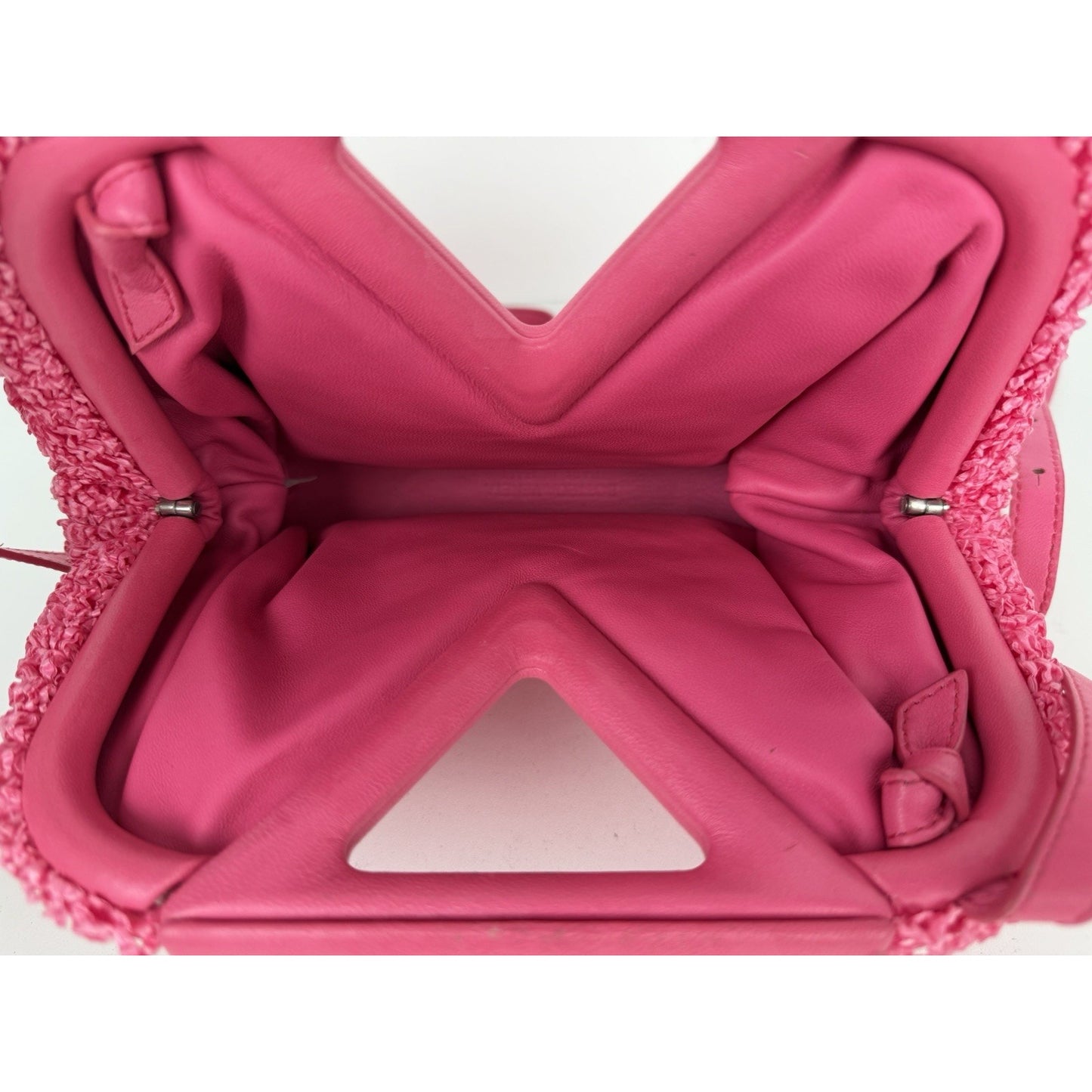 Bottega Veneta Boucle The Point Top Handle Bag Small in Pink Curly Raffia S19