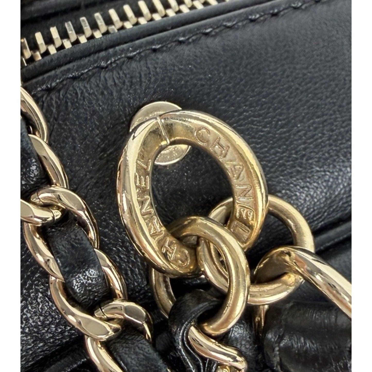 Chanel CC Chain Zip Bowling Mini Bag in Black Lambskin Leather 2019 E8