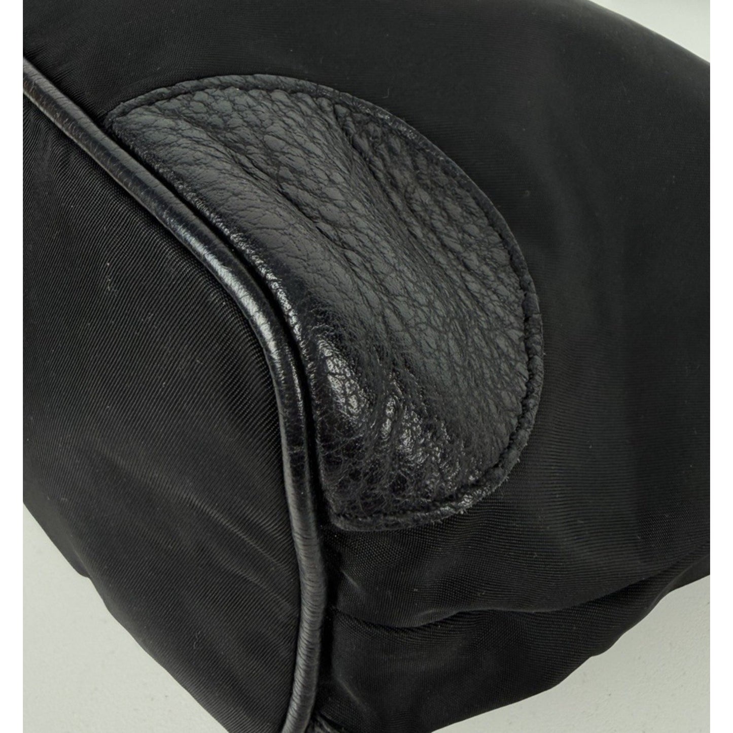 Prada Tessuto Nylon Shoulder Bag in Black Nylon with Leather Trim Vintage S08