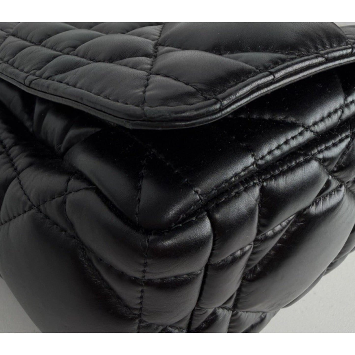Christian Dior Caro Medium Bag in Black Quilted Puff Calfskin Leather E5