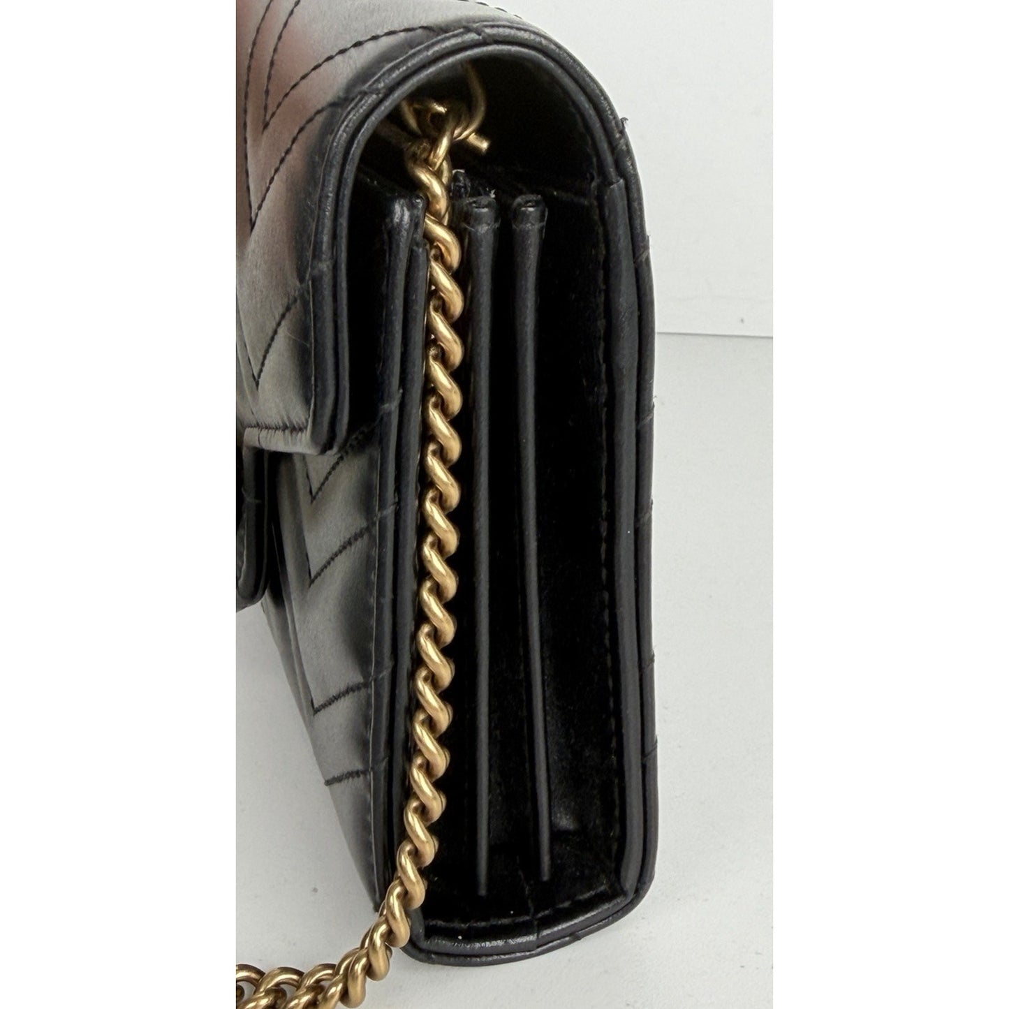 Gucci GG Marmont Shoulder Bag Mini Black Matelasse Leather & Gold-Tone Chain S06