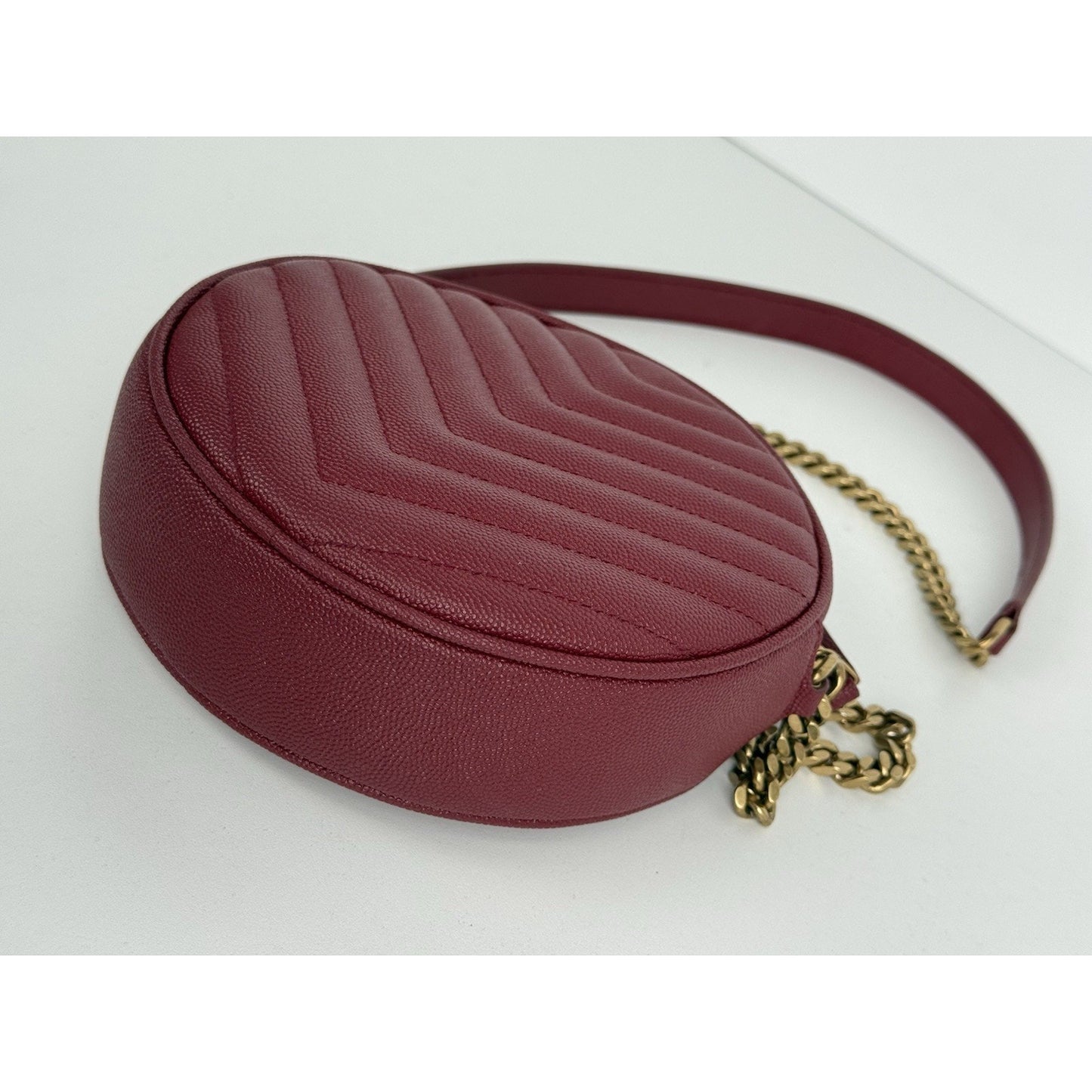 Saint Laurent Monogram Round Bag Burgundy with Gold Hardware