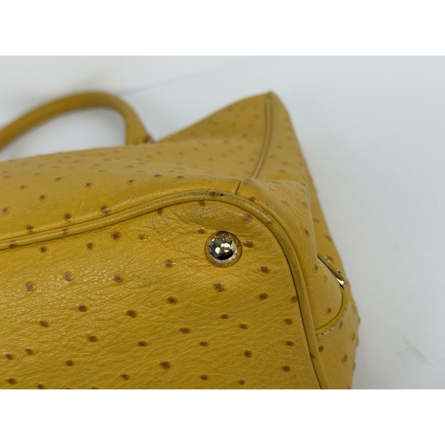 Prada Struzzo Lux Medium Galleria Double-Zip Tote in Mustard Yellow Ostrich Leater