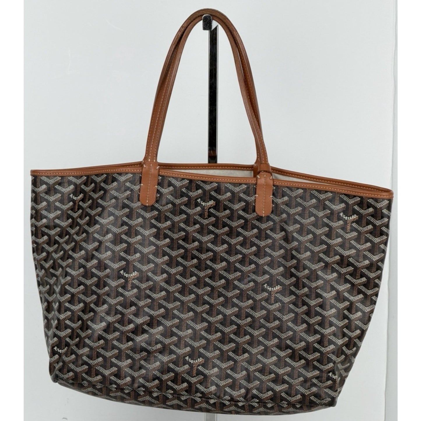 Goyard Saint Louis PM Tote Bag in Black & Tan Classic Chevron Coated Canvas D2