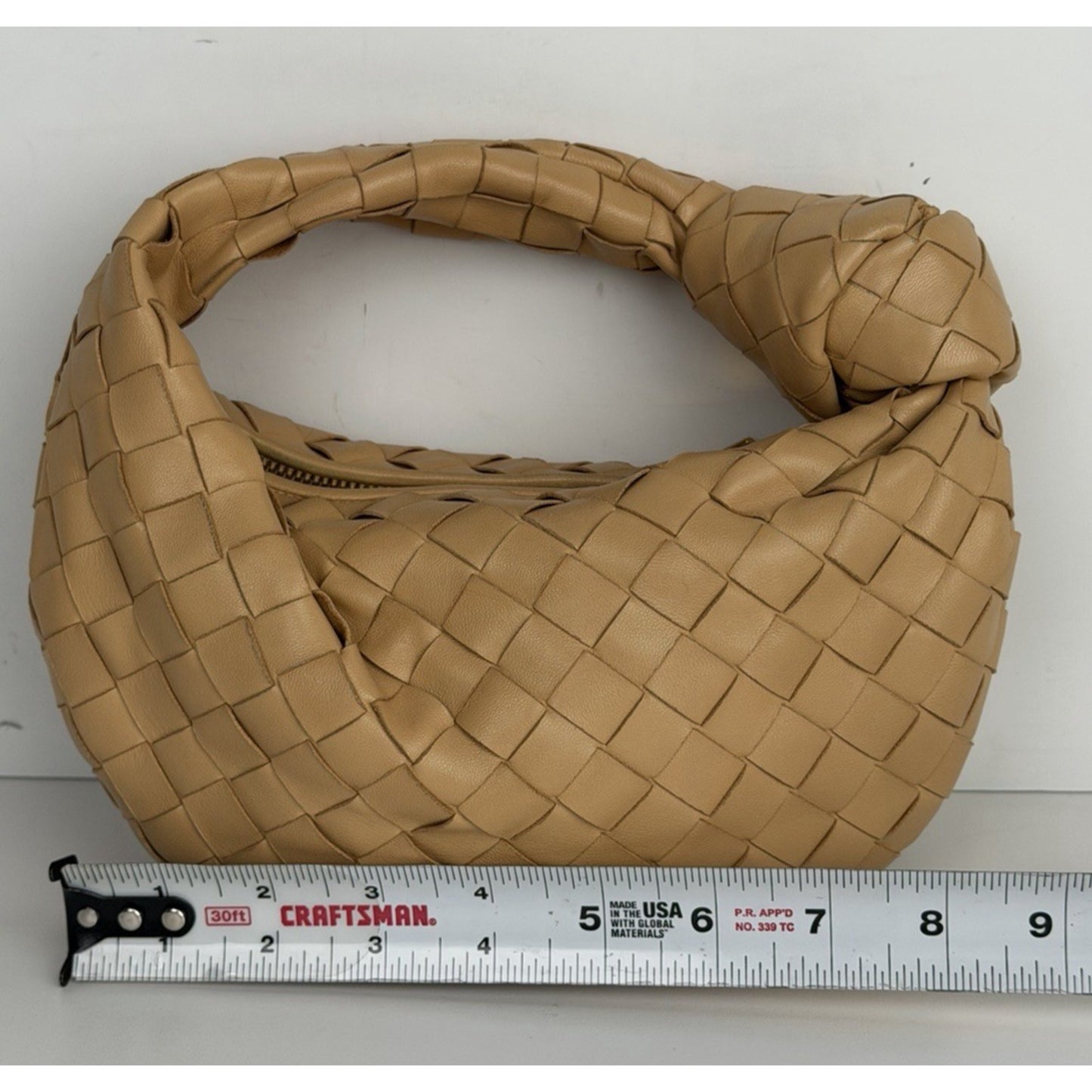 Bottega Veneta Jodie Hobo HandBag Mini Caramel Interacciato Woven Leather S11