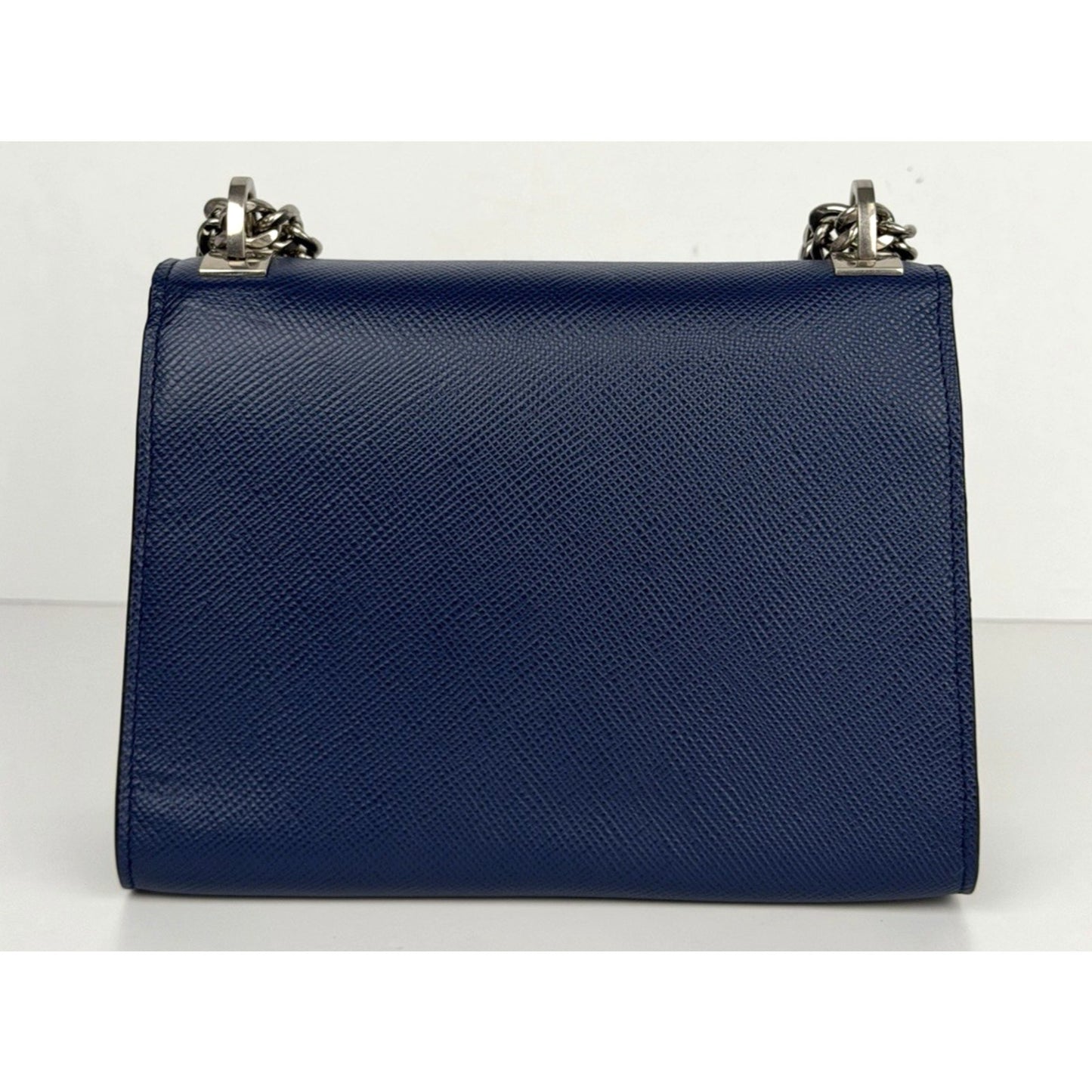 Prada Saffiano Cuir Leather Shoulder Bag Monochrome Small Metal Patches S-03