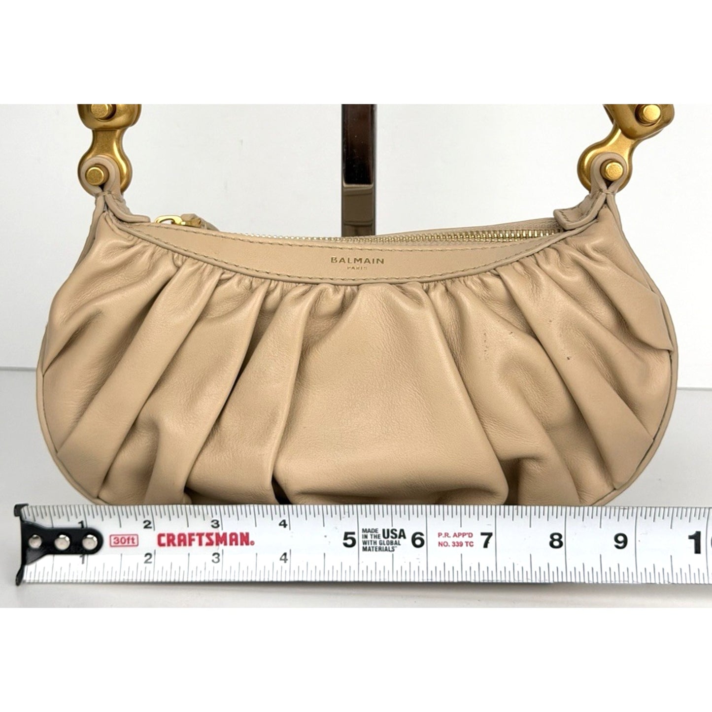 Balmain Mini Bag in Ebene Scrunched Leather Crossbody with Crochet Handle S-05