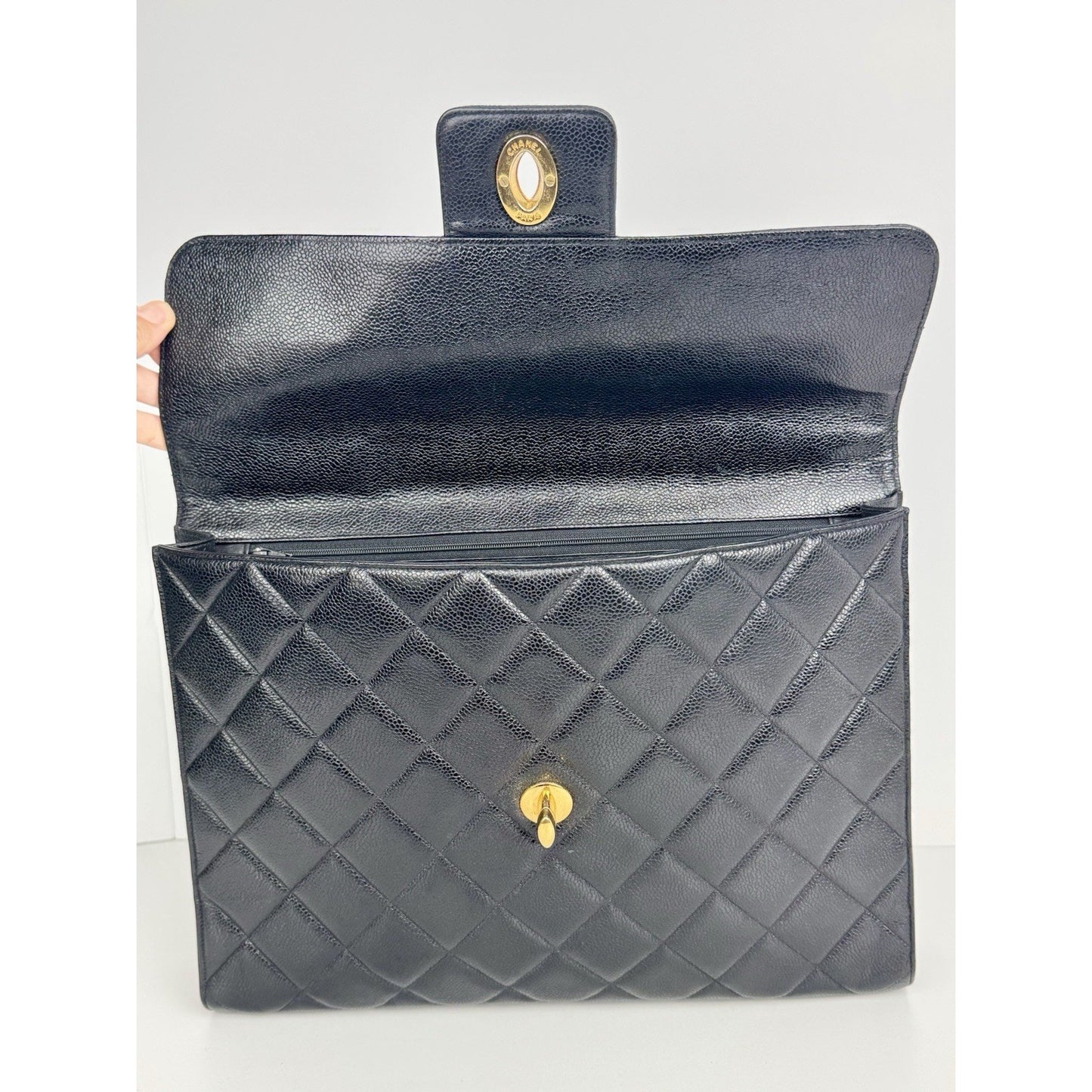 Chanel Vintage Quilted Briefcase Black Caviar Leather