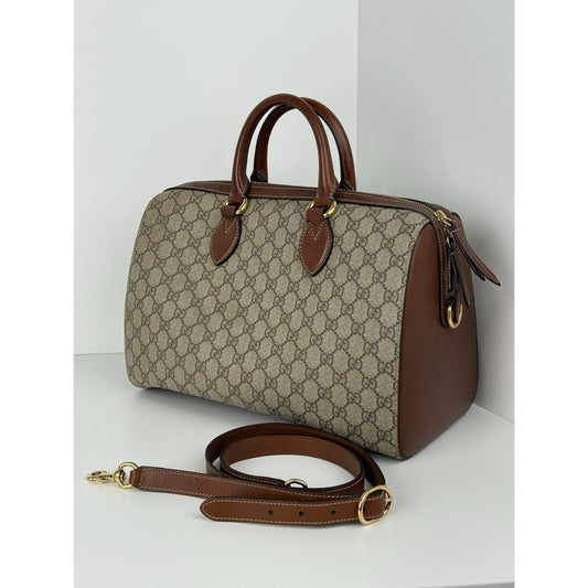 Gucci GG Supreme Brown Canvas Monogram Boston Bag